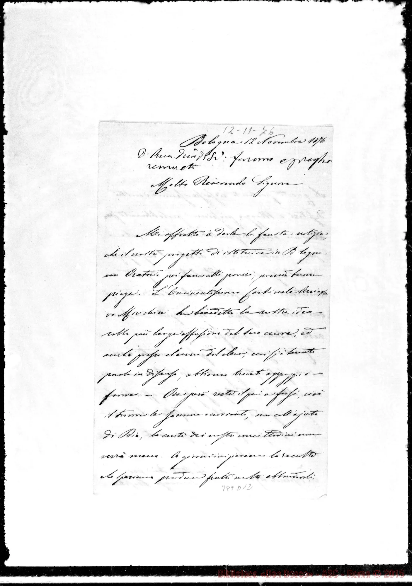 Fotogramma D 12 — Tommaso Boschi-Molto Rev.do Sig. Autogr. Bosco