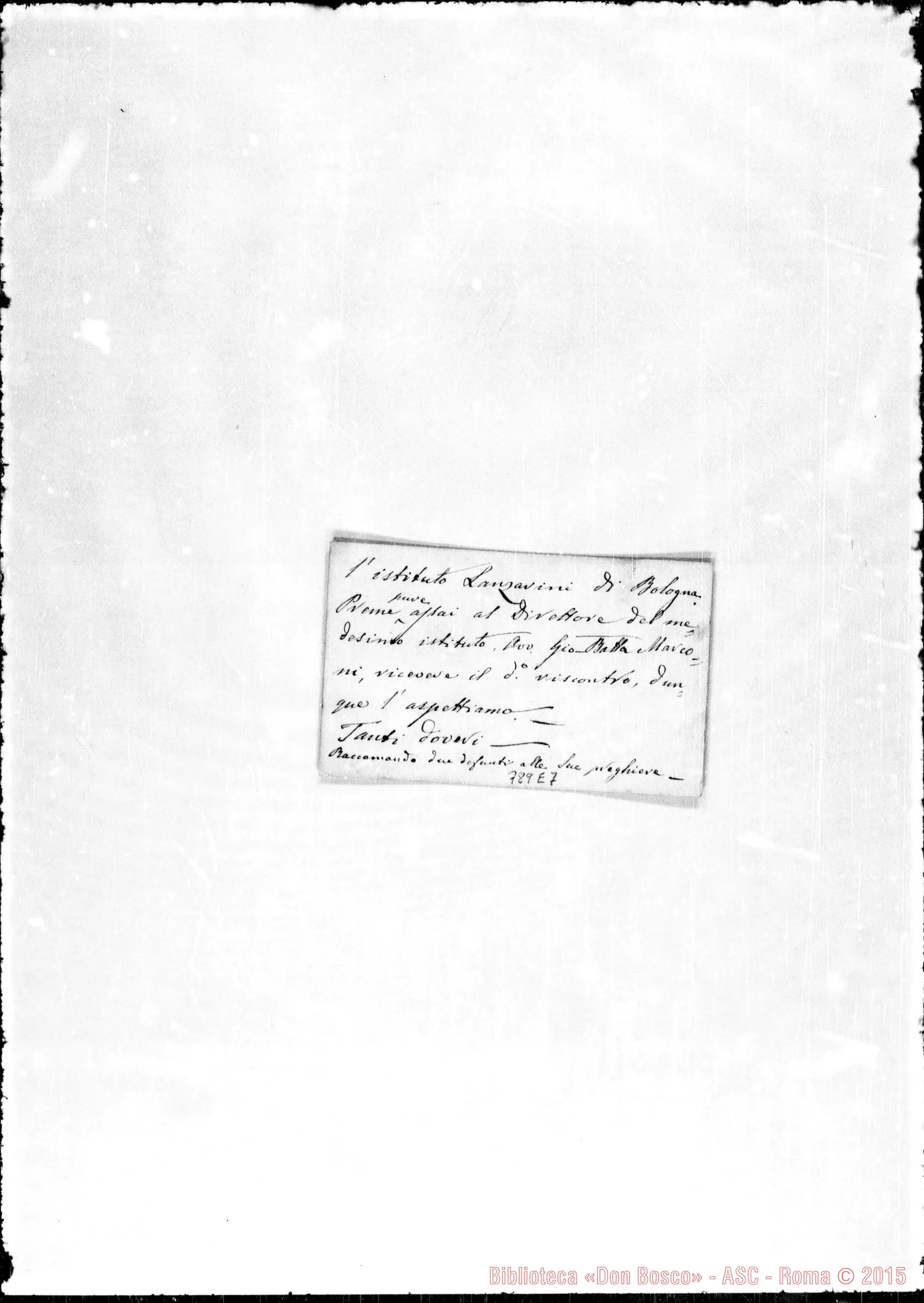 Fotogramma E 7 — Prospero Bevilacqua-Bosco. Bigliettino