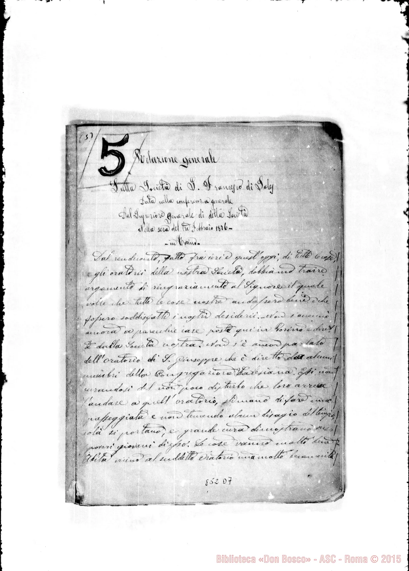 Fotogramma D 7 — Relazione generale sulla Società di S. Francesco di Sales…