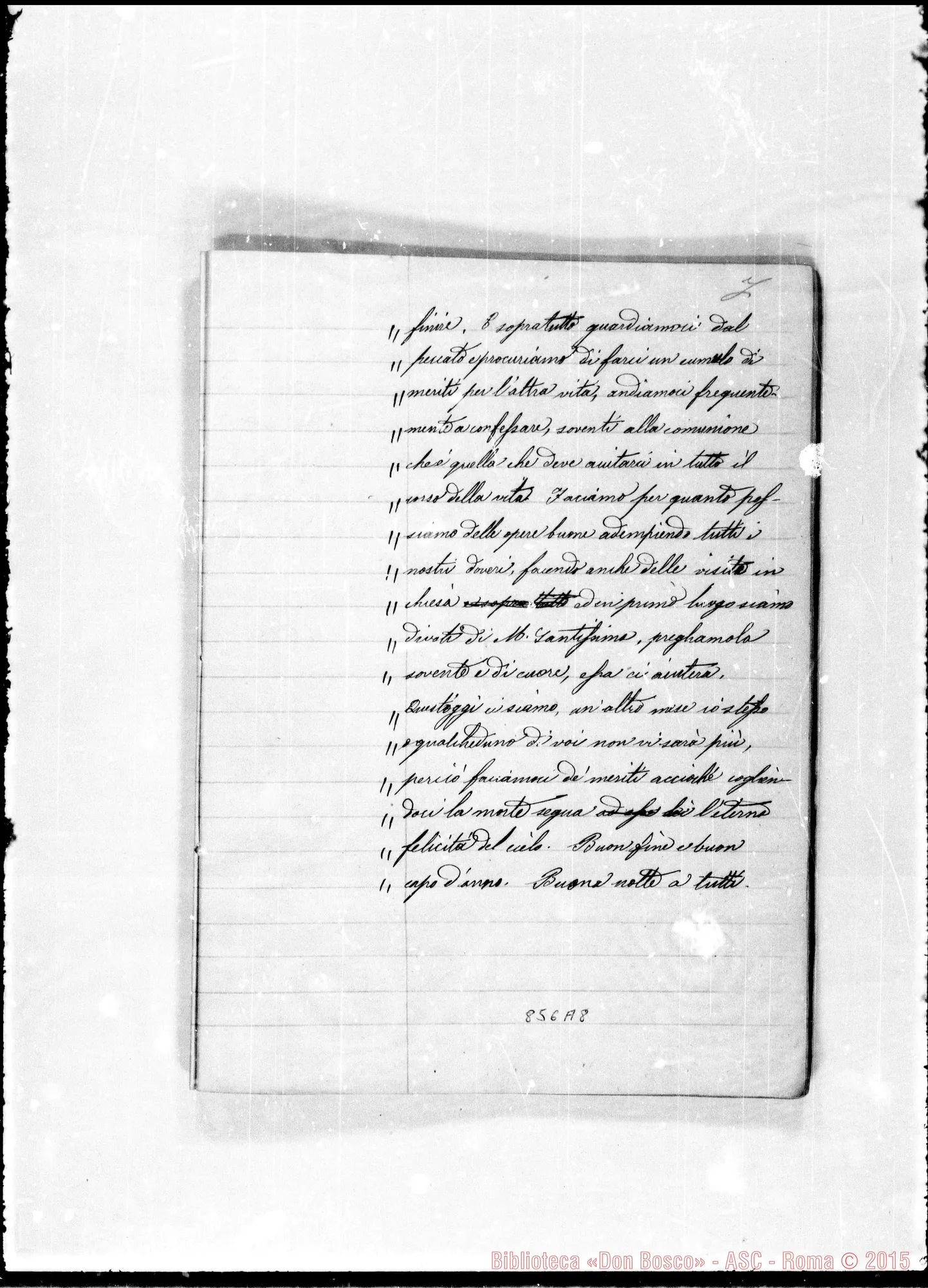Fotogramma A 8 — Conferenze di D. Bosco dal 31 dicembre 76 alli 11 aprile 1877