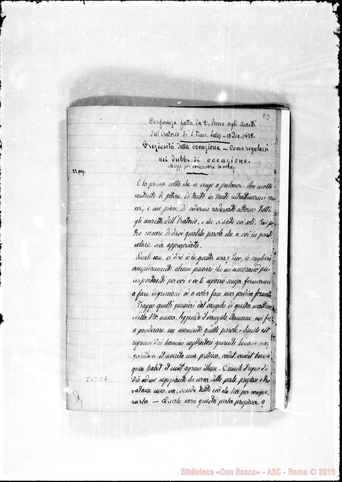 Fotogramma E 7 — Conferenze varie sulla vocazione A Lanzo nel 1875