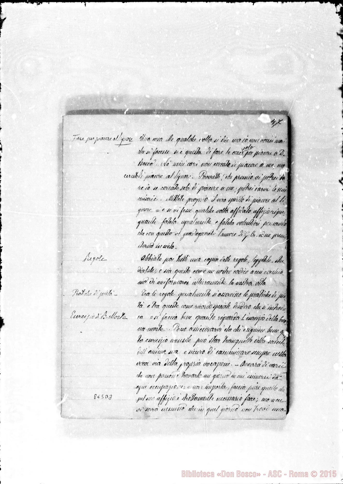 Fotogramma D 2 — Esercizi spirituali 1876. Prima muta, conclusione di D. Bosco