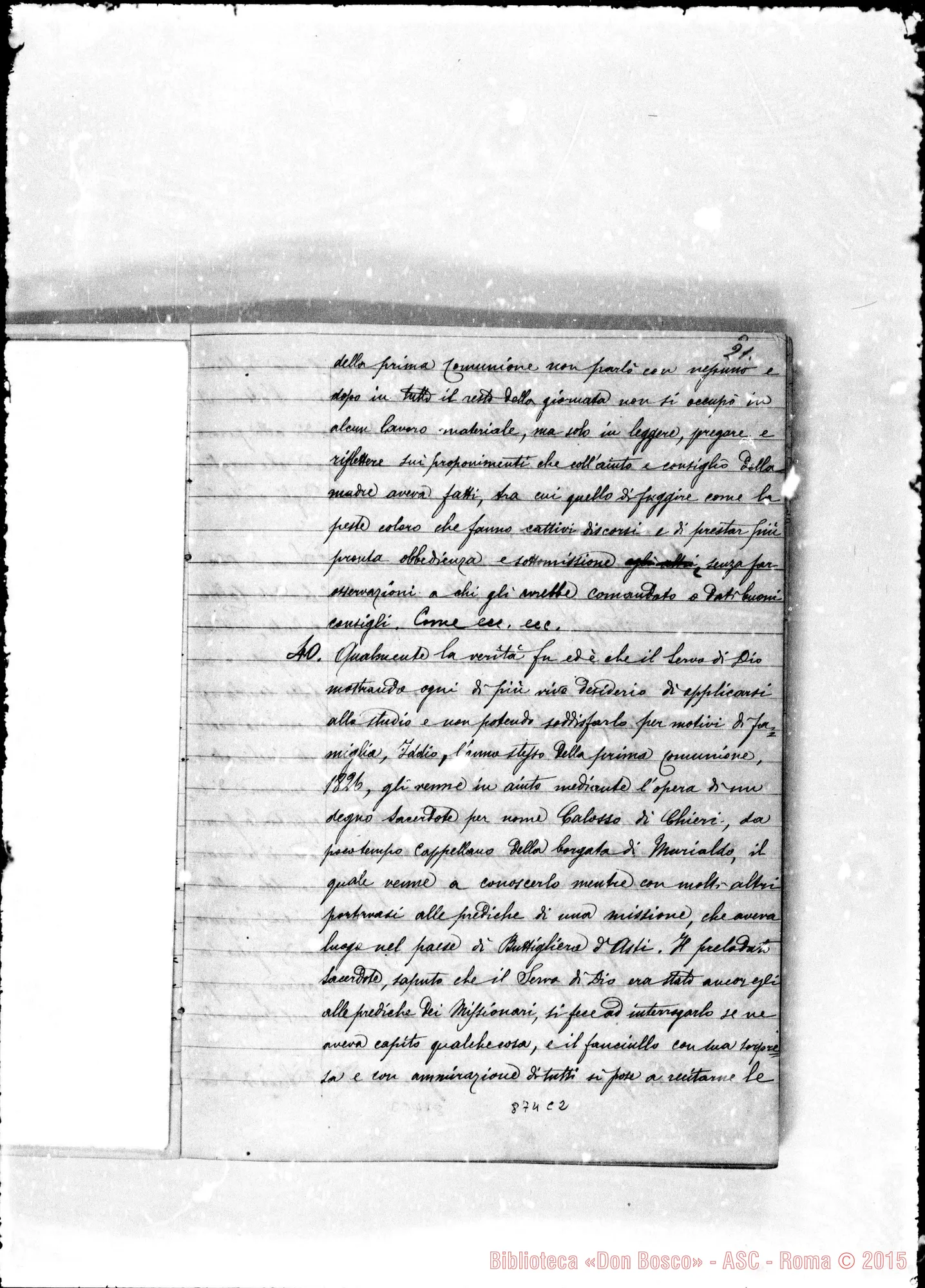 Fotogramma C 2 — Deposizioni per la causa di Beatificazione Giovanni Bosco
