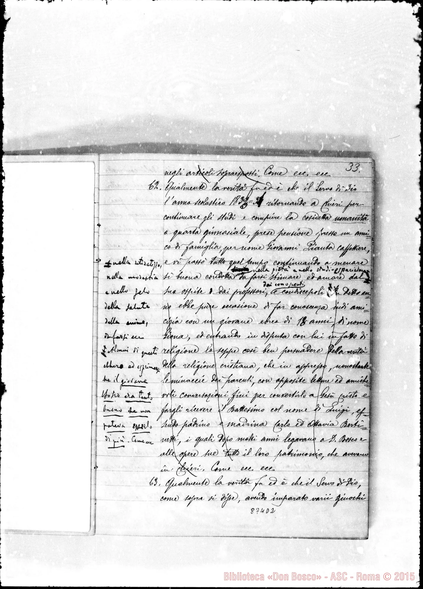 Fotogramma D 2 — Deposizioni per la causa di Beatificazione Giovanni Bosco