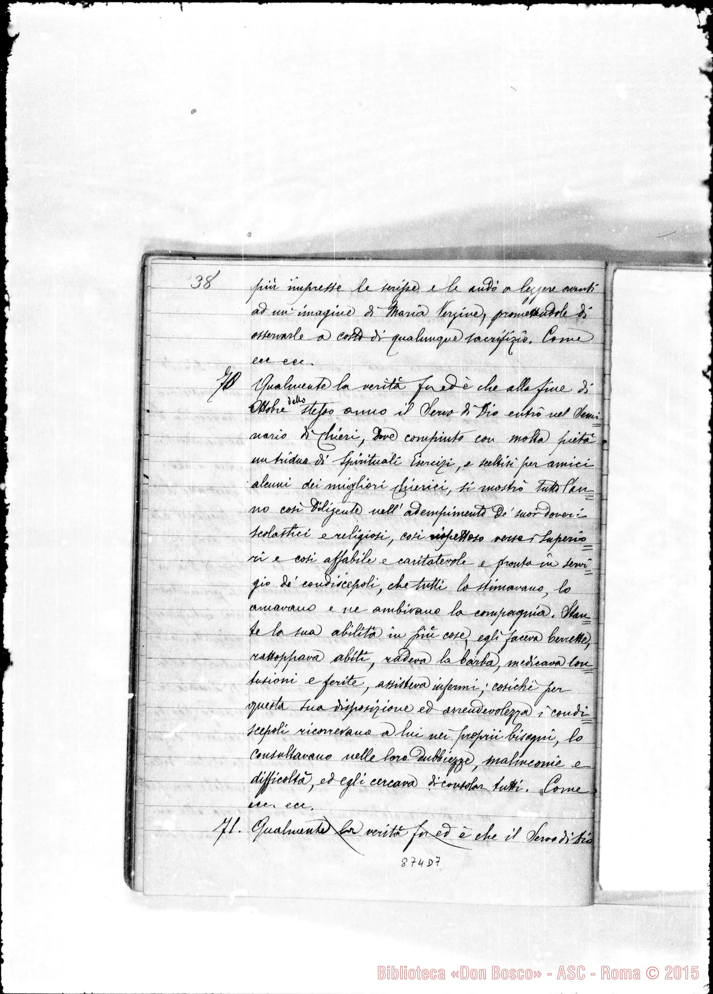 Fotogramma D 7 — Deposizioni per la causa di Beatificazione Giovanni Bosco