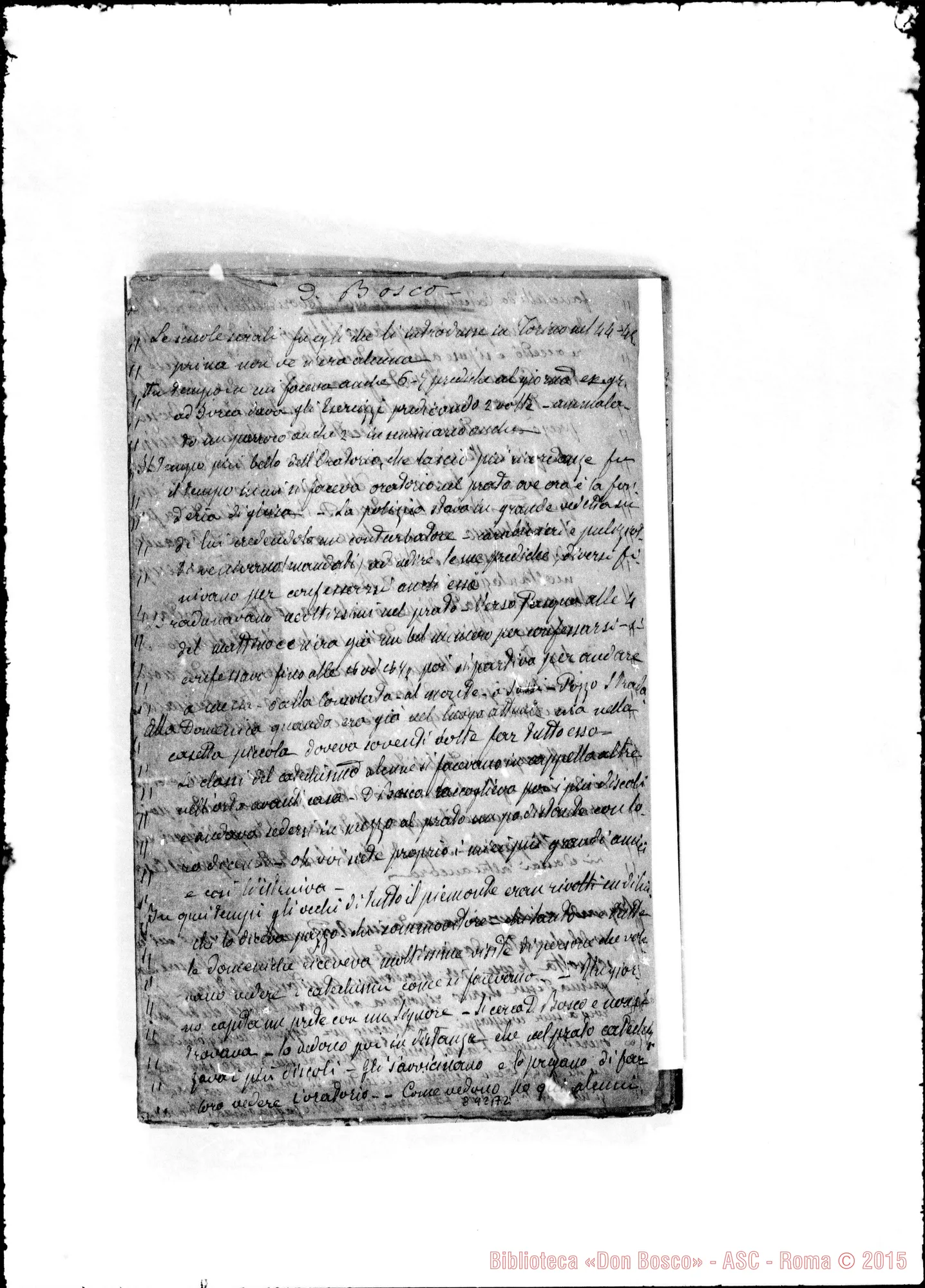 Fotogramma A 2 — Notizie varie dei primi tempi dell’Oratorio