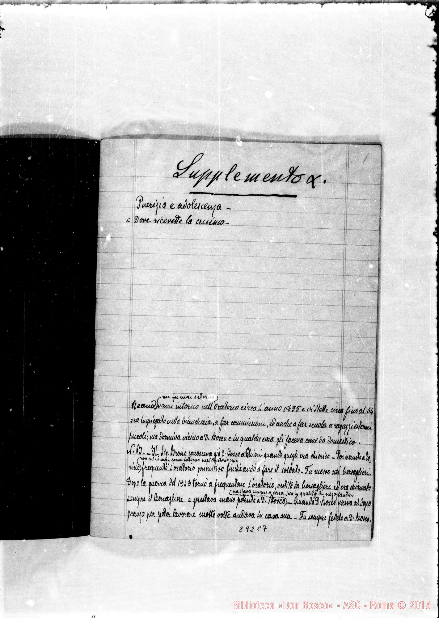 Fotogramma C 7 — Note ms. per deposizione prò Don Bosco. Beatif. E Can.