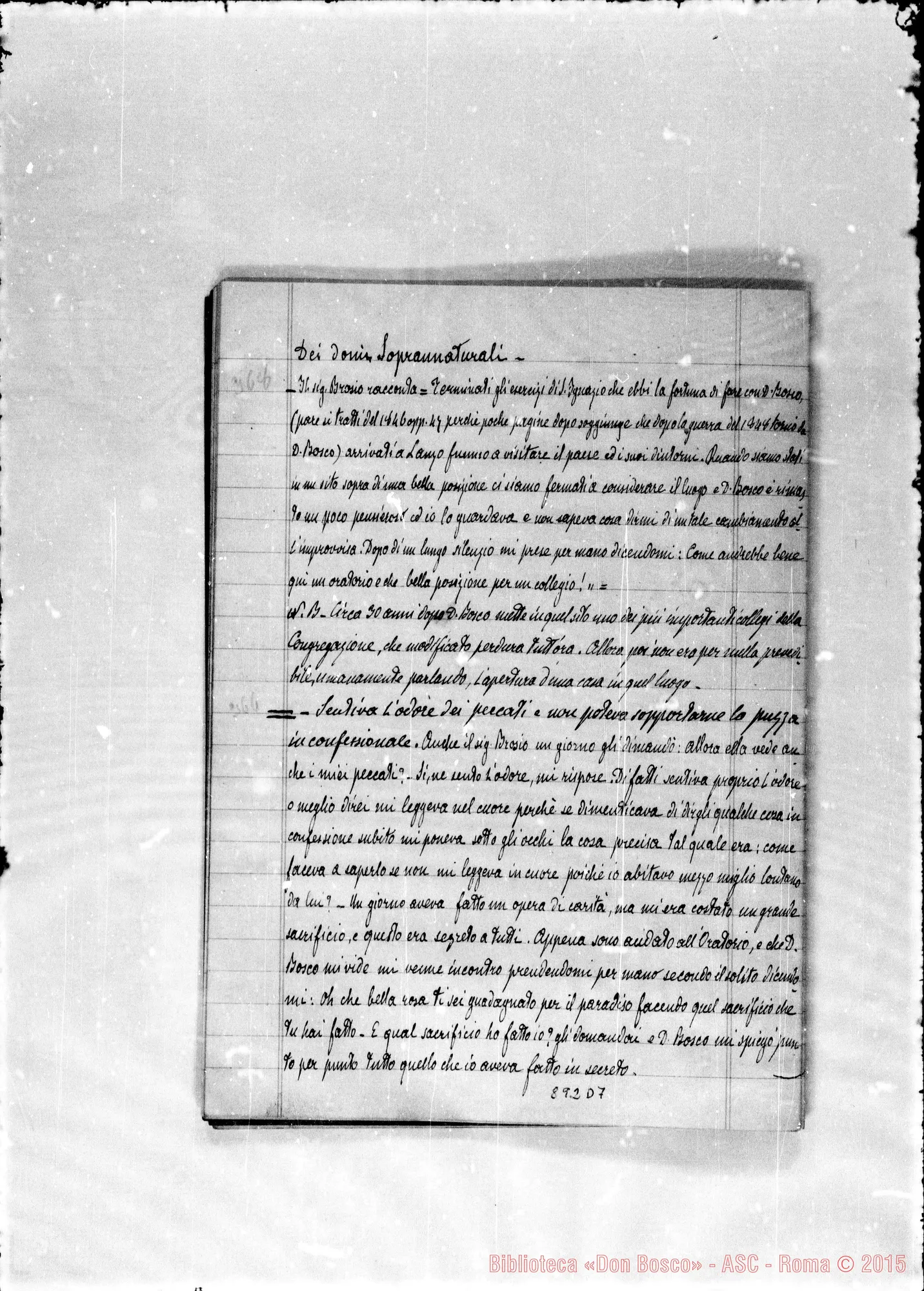 Fotogramma D 7 — Note ms. per deposizione prò Don Bosco. Beatif. E Can.