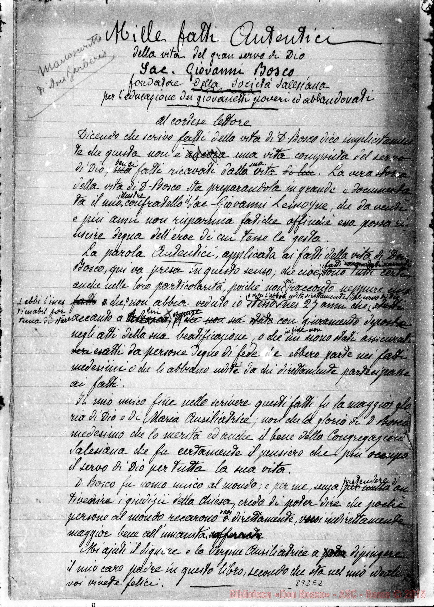 Fotogramma E 2 — Mille fatti autentici della vita del gran Servo di Dio Sac. Giovanni Bosco, fondatore della Società Salesiana…