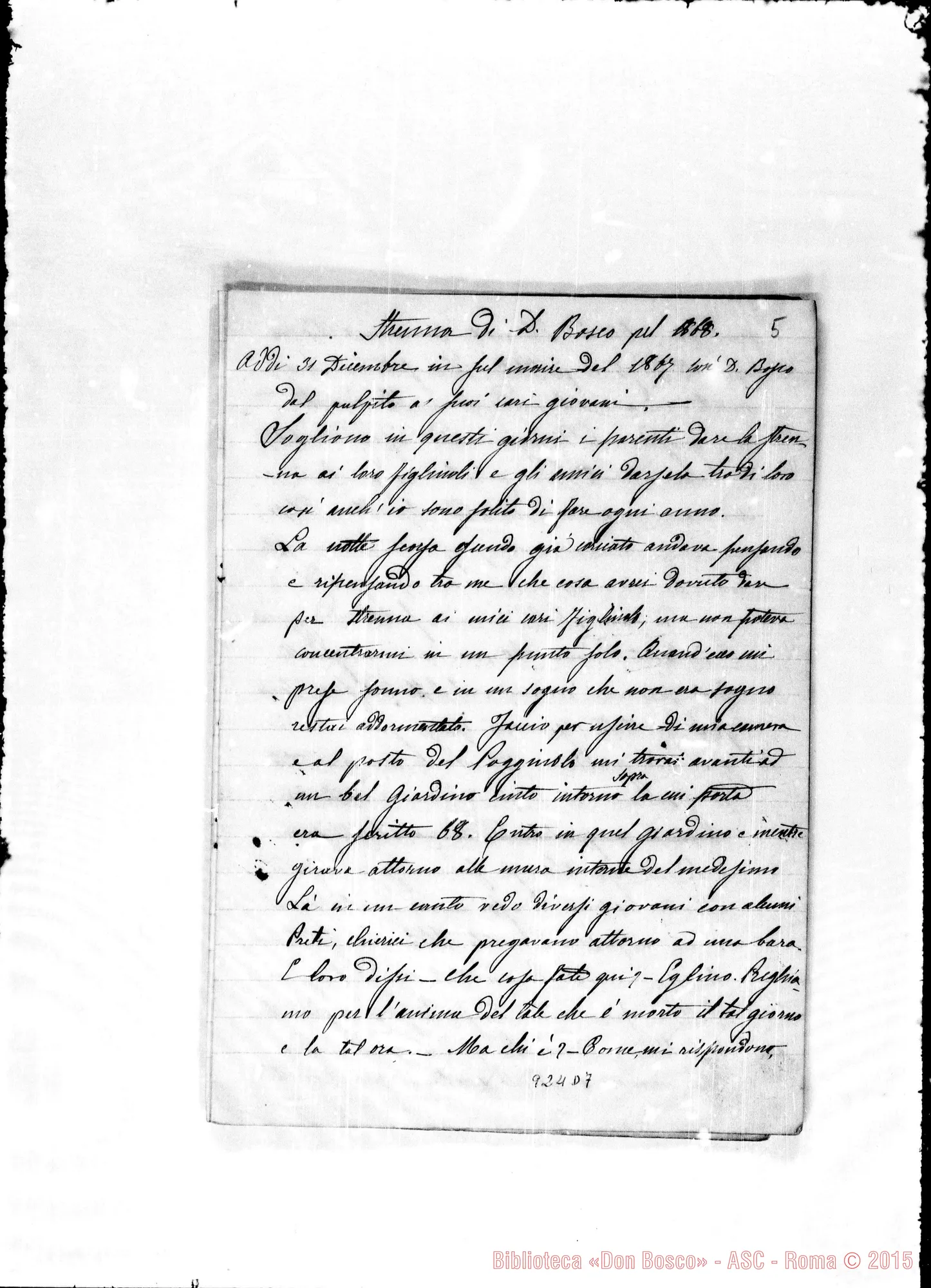 Fotogramma D 7 — Fatti particolari. 1867. «D. Bosco ai suoi giovani…»
