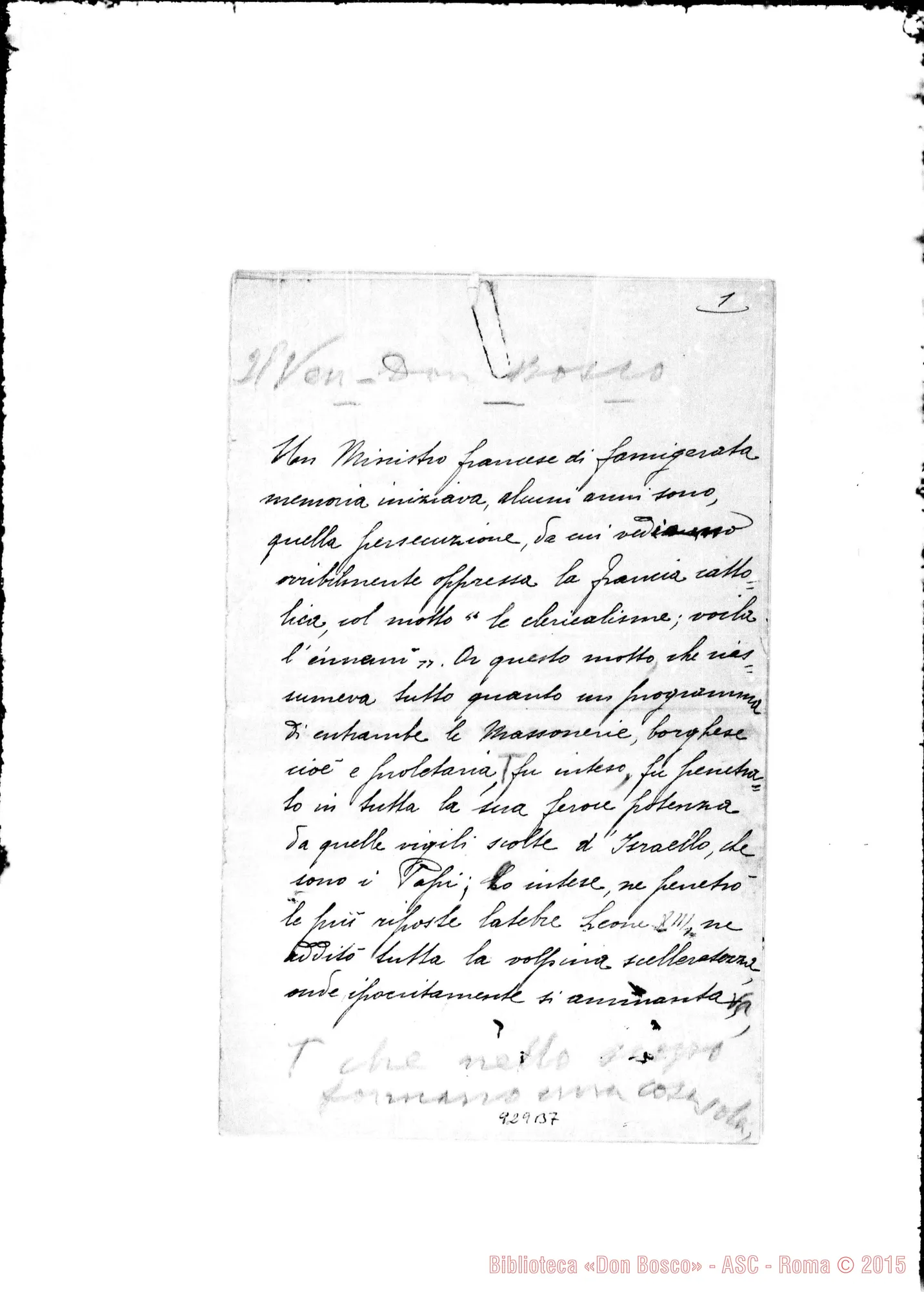 Fotogramma B 7 — Trascrizione d’uno dei brani A matita…
