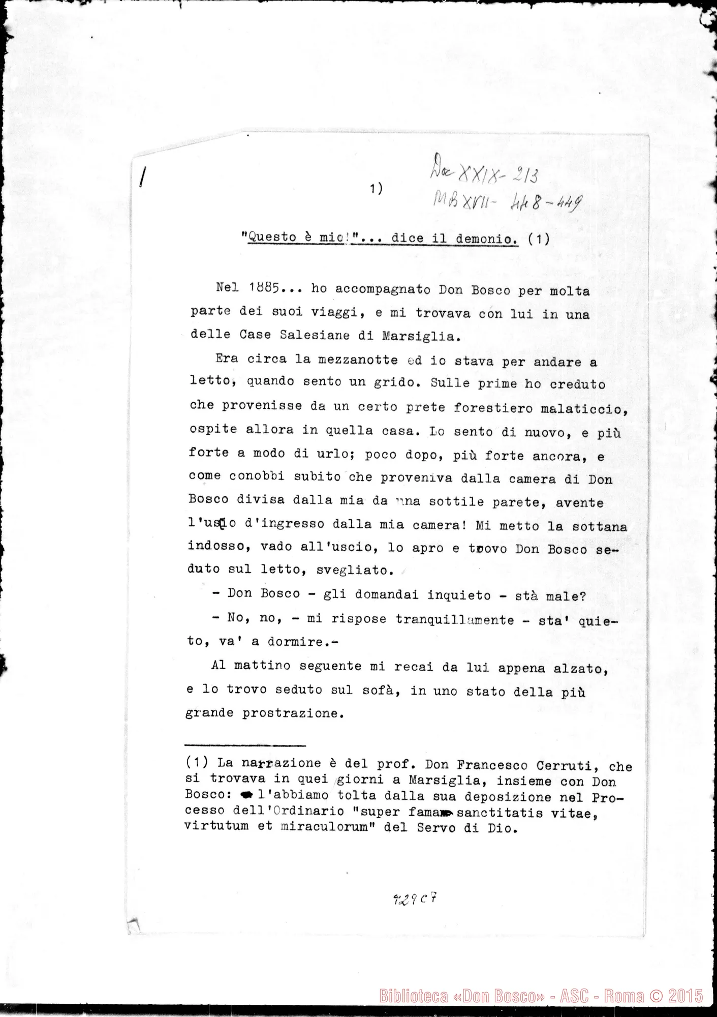 Fotogramma C 7 — «Questo è mio… dice il demonio…» Dattilografato