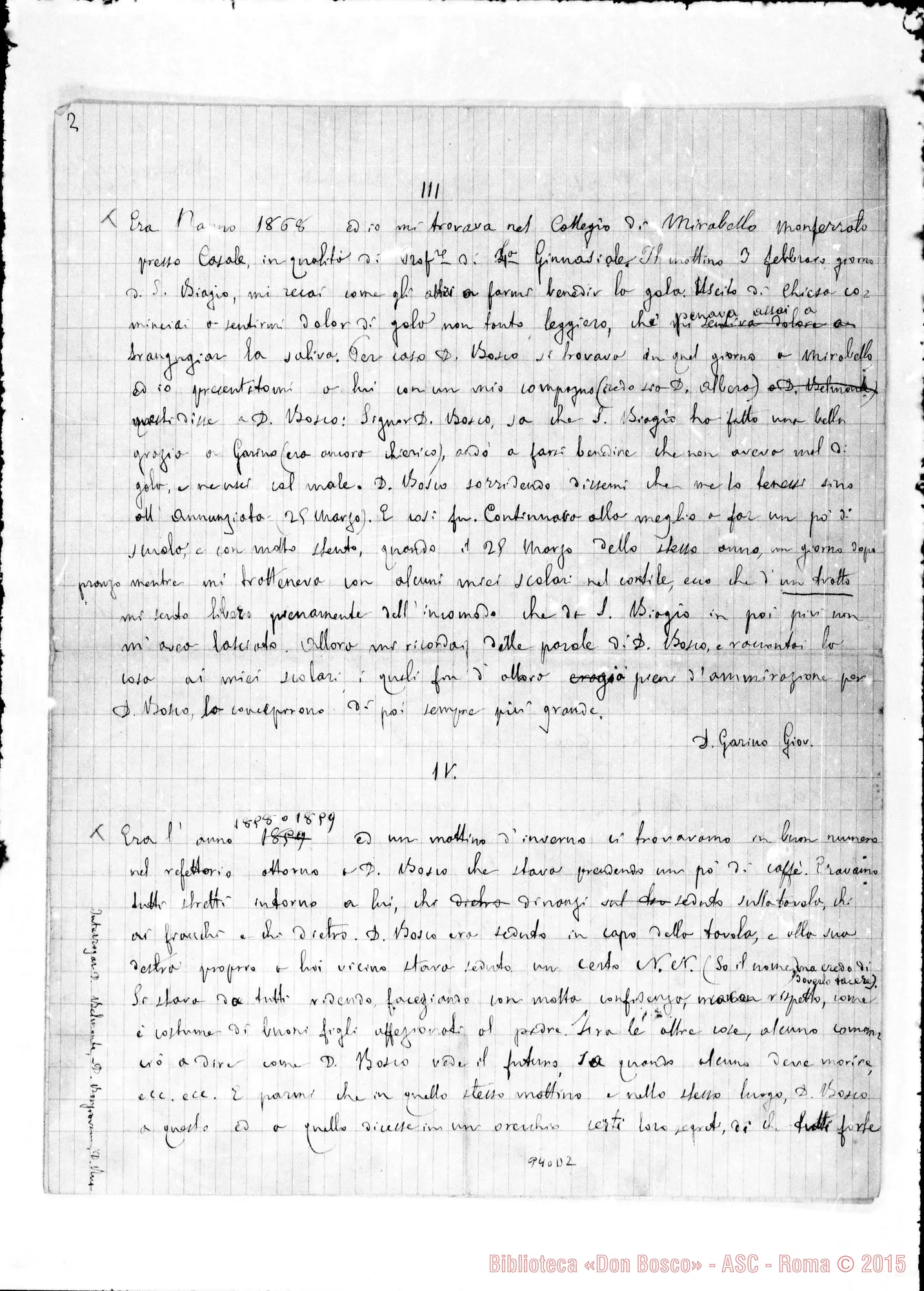 Fotogramma D 2 — Garino Giovanni, sac. SDB: «Relazione di alcuni fatti…» Ms. Garino
