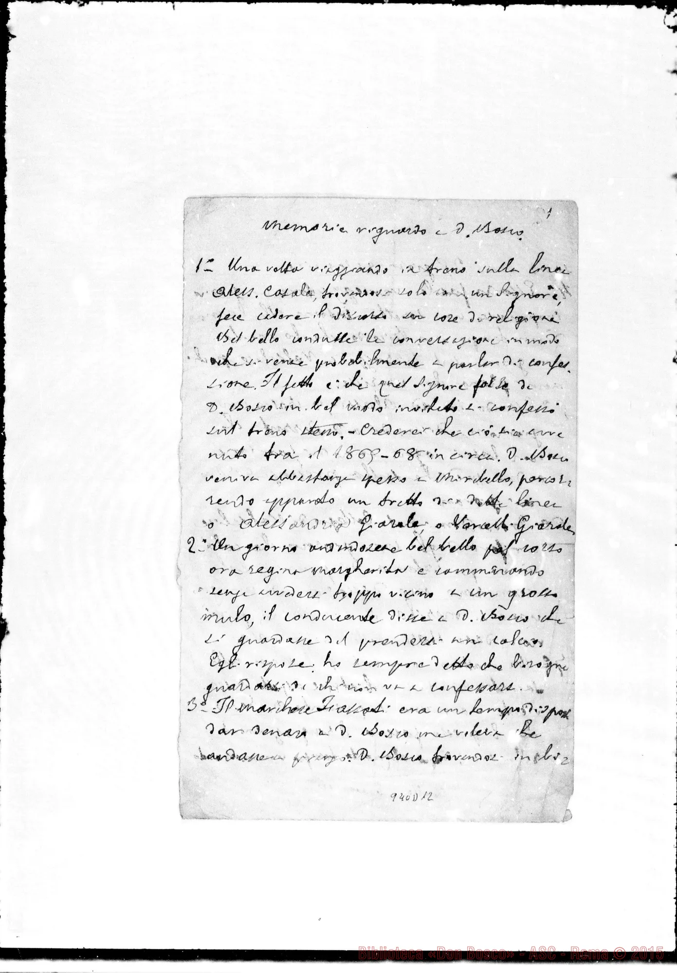 Fotogramma D 12 — Garino Giovanni, sac. SDB: «Relazione di alcuni fatti…» Ms. Garino