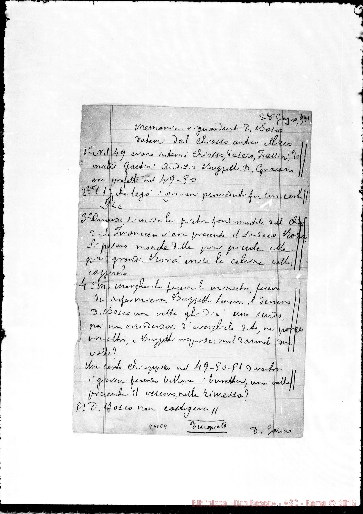 Fotogramma E 4 — Garino Giovanni, sac. SDB: «Relazione di alcuni fatti…» Ms. Garino