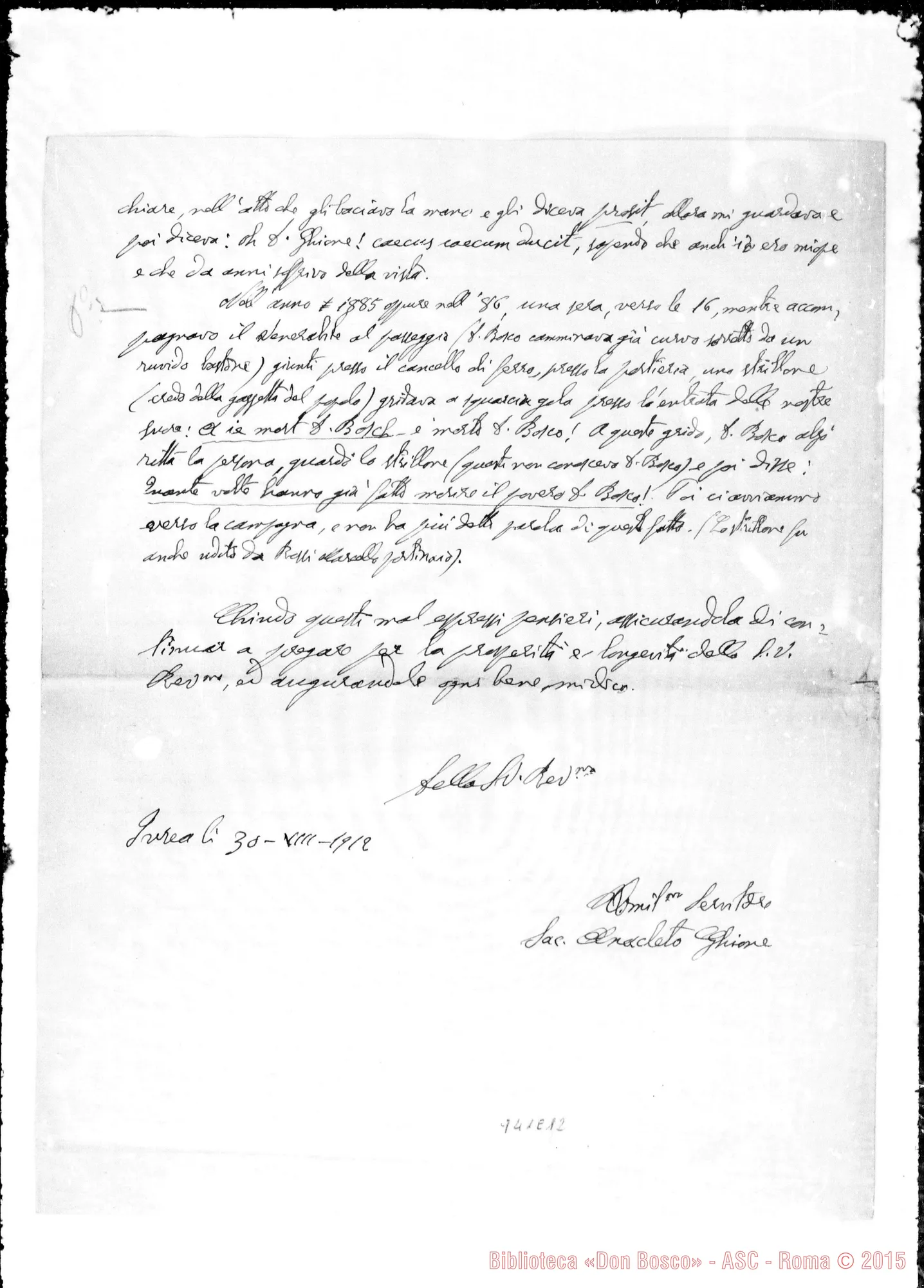Fotogramma E 12 — Lettera di D. Ghione A D. Lemoyne