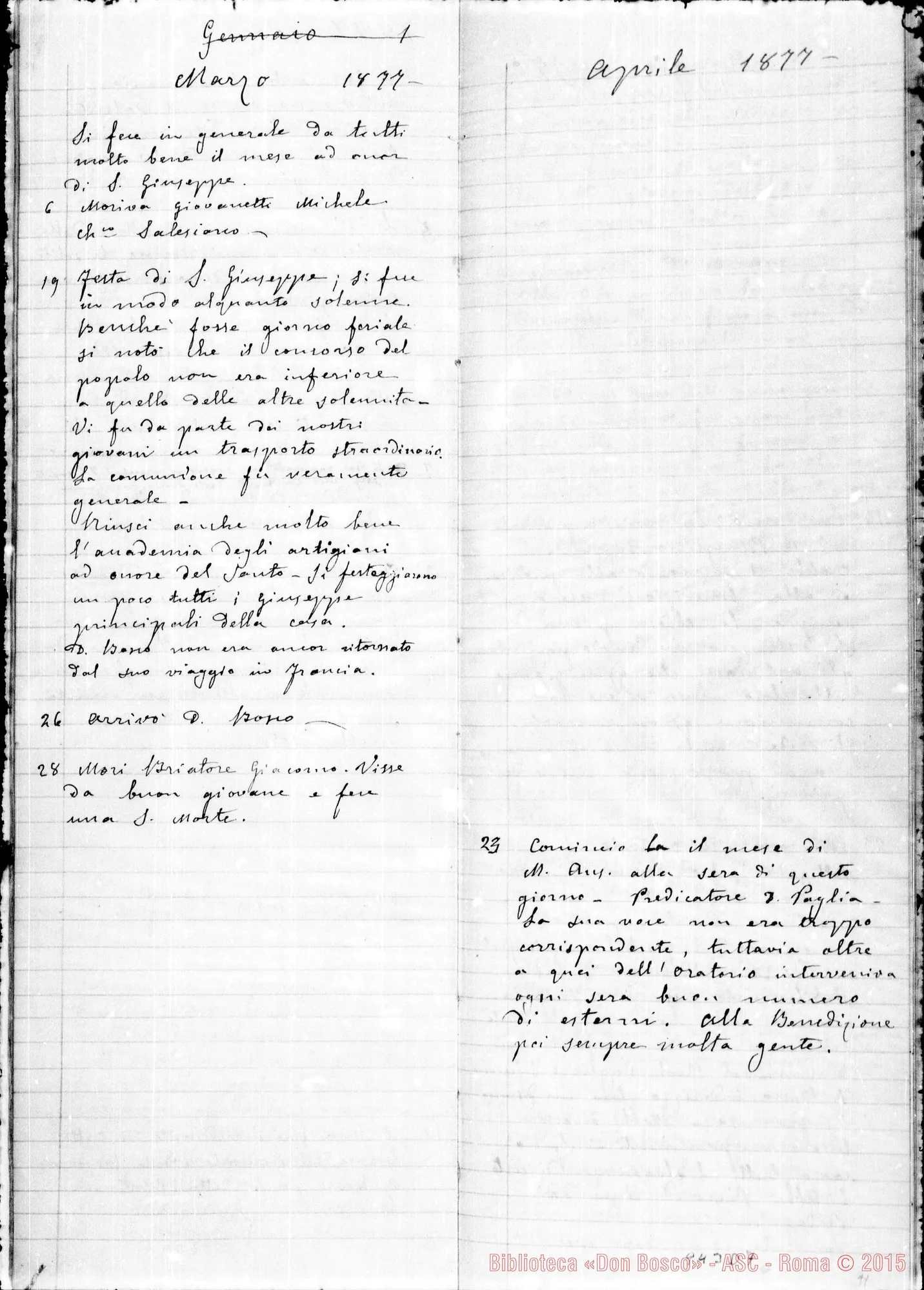Fotogramma D 7 — Lazzero Giuseppe, sac. SDB: Diario dell’Oratorio di S. Frco. di Sales…