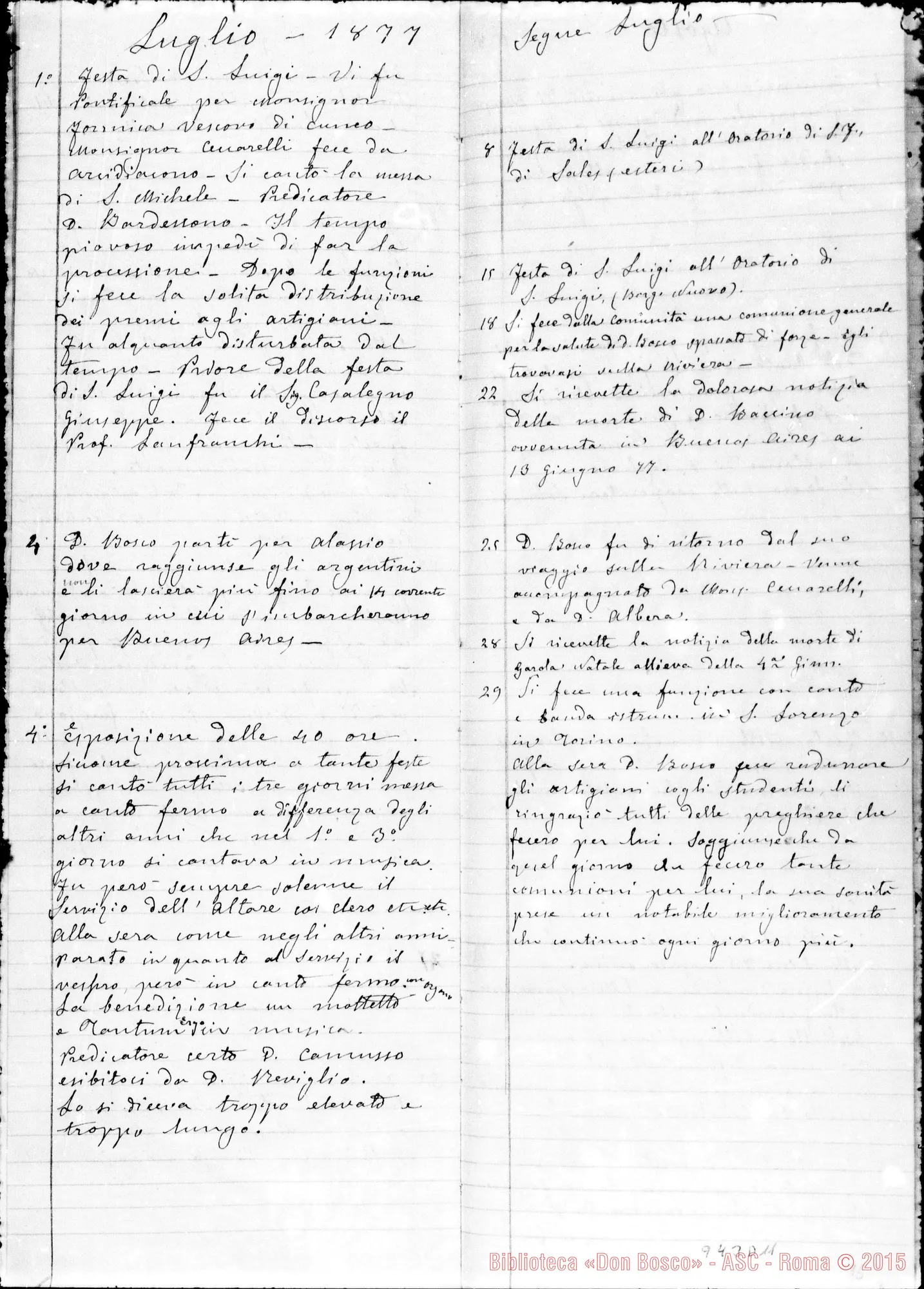 Fotogramma D 11 — Lazzero Giuseppe, sac. SDB: Diario dell’Oratorio di S. Frco. di Sales…