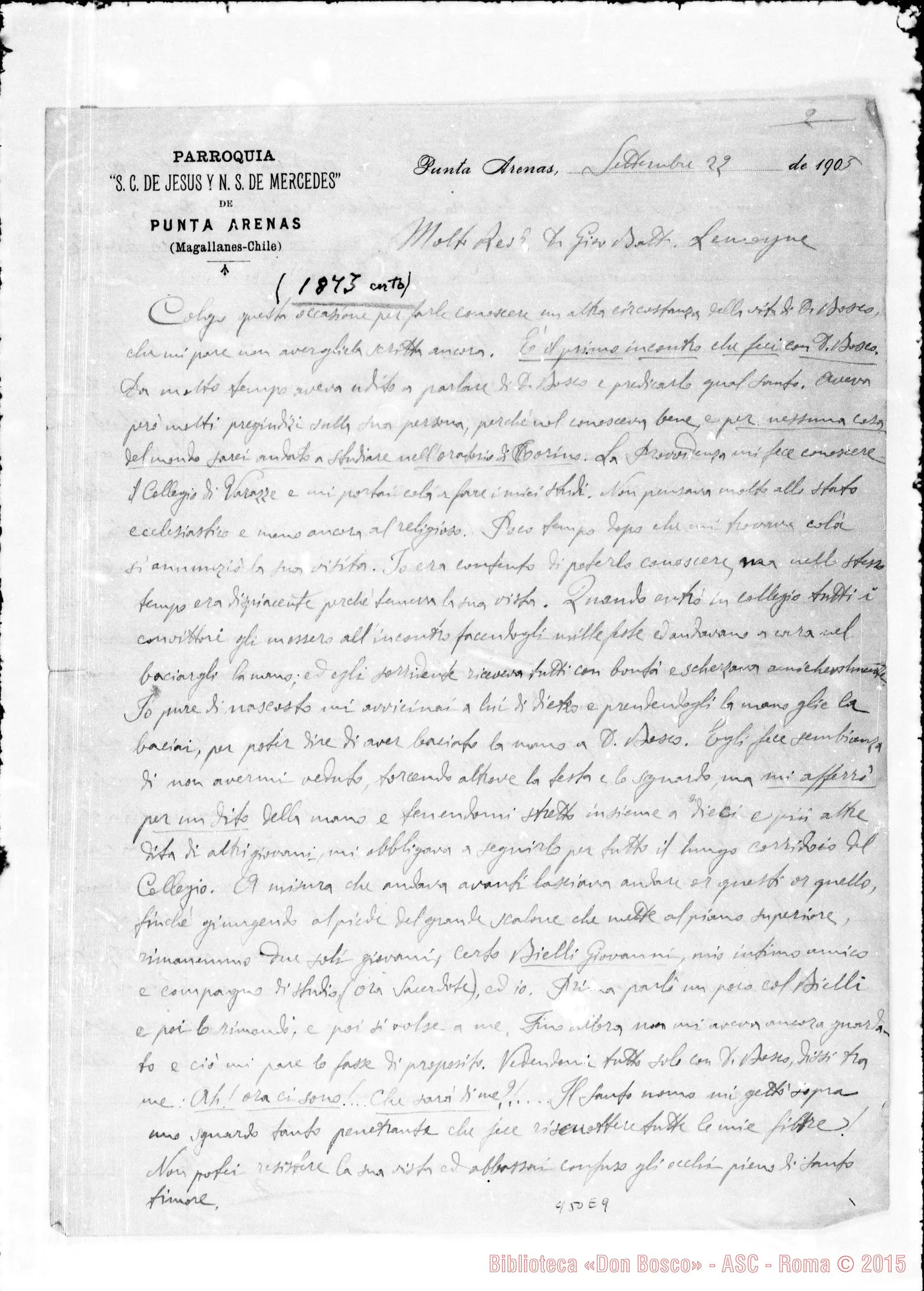 Fotogramma E 9 — Lettera di D. Maggiorino Borgatello A D. Lemoyne
