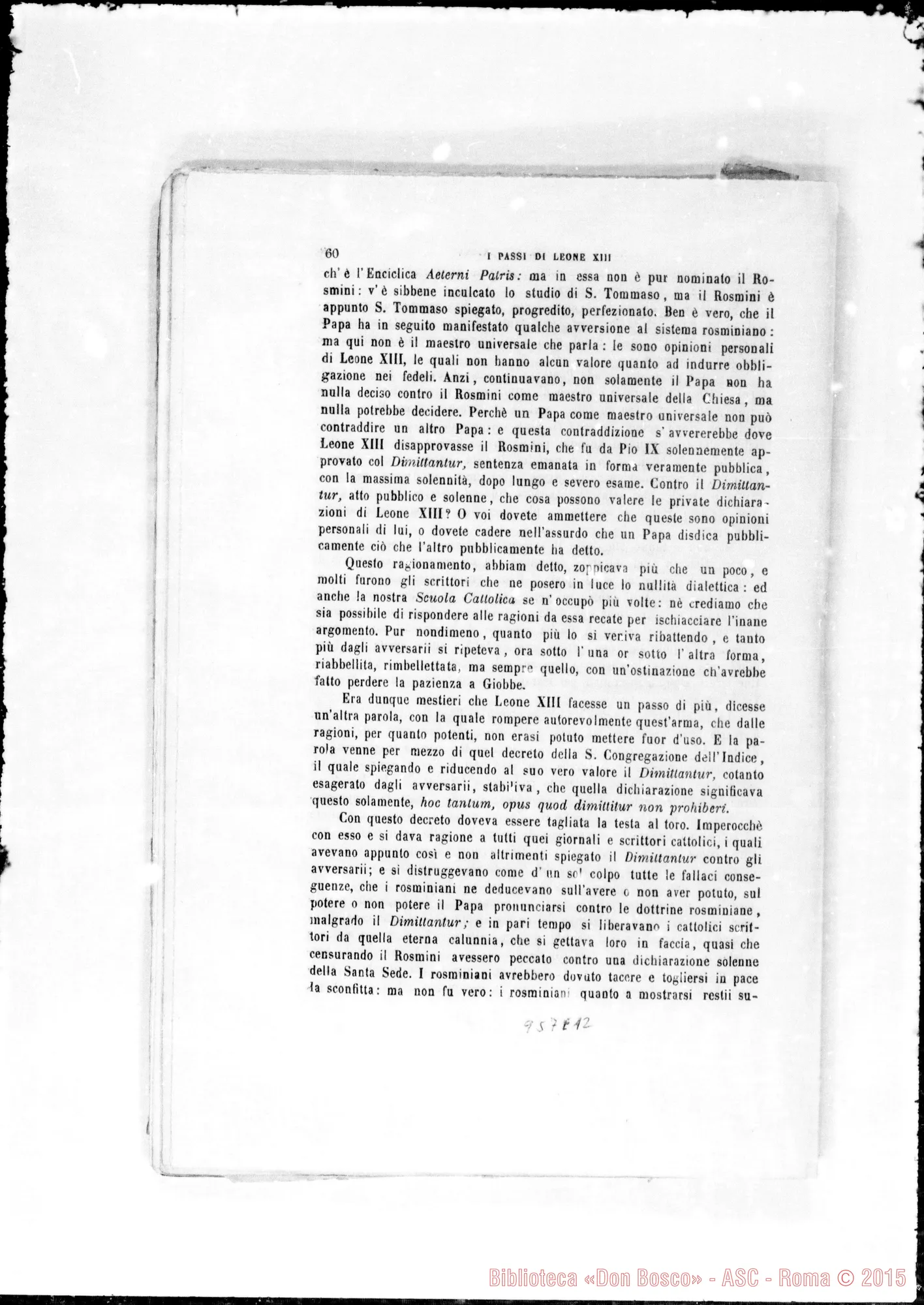 Fotogramma E 12 — I Passi di Leone XIII nella questione Rosminiana