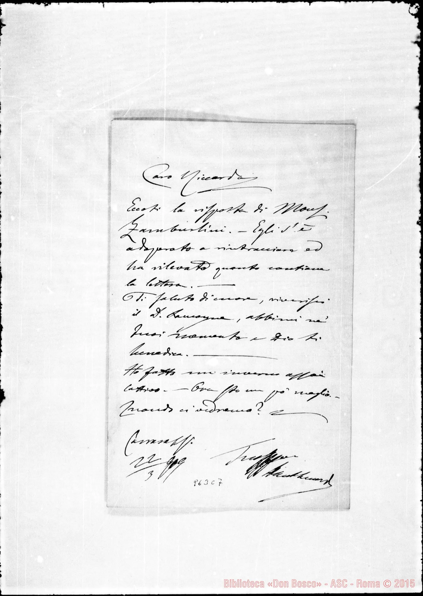 Fotogramma C 7 — Lettera orig. A D. Pozzan