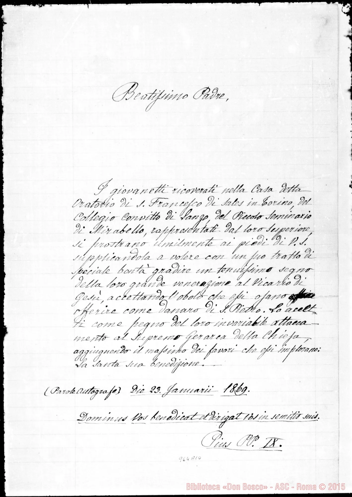 Fotogramma A 10 — Scritture di D. Bosco trascritte da D. Berto A D. Lemoyne per norma