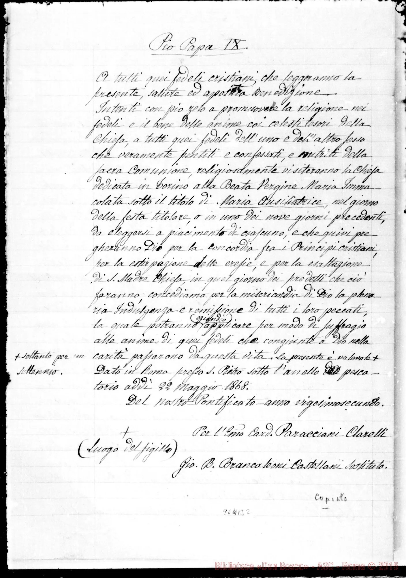Fotogramma B 2 — Scritture di D. Bosco trascritte da D. Berto A D. Lemoyne per norma