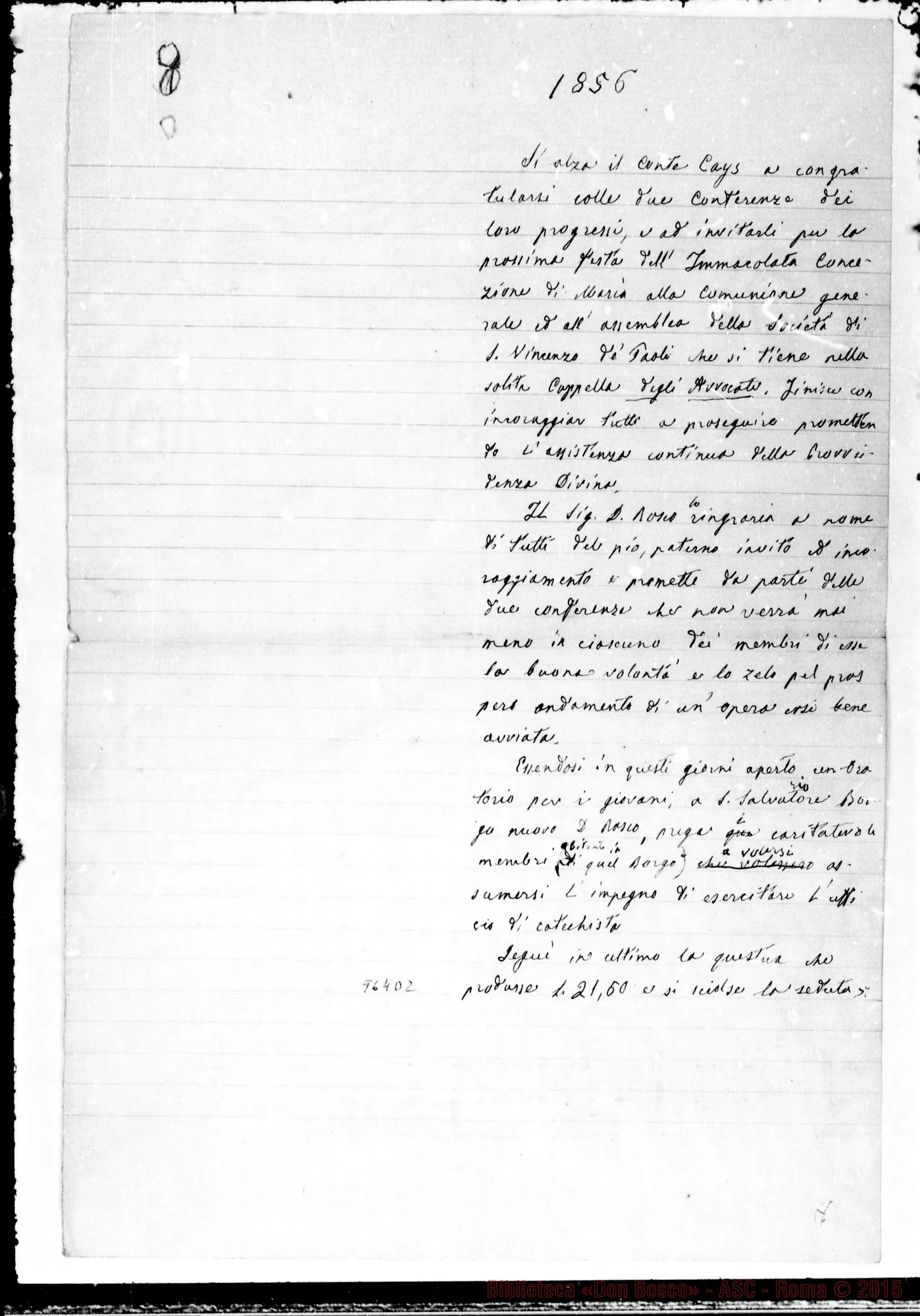 Fotogramma D 2 — Verbali delle Conferenze di S. Vincenzo di Paoli. Copia