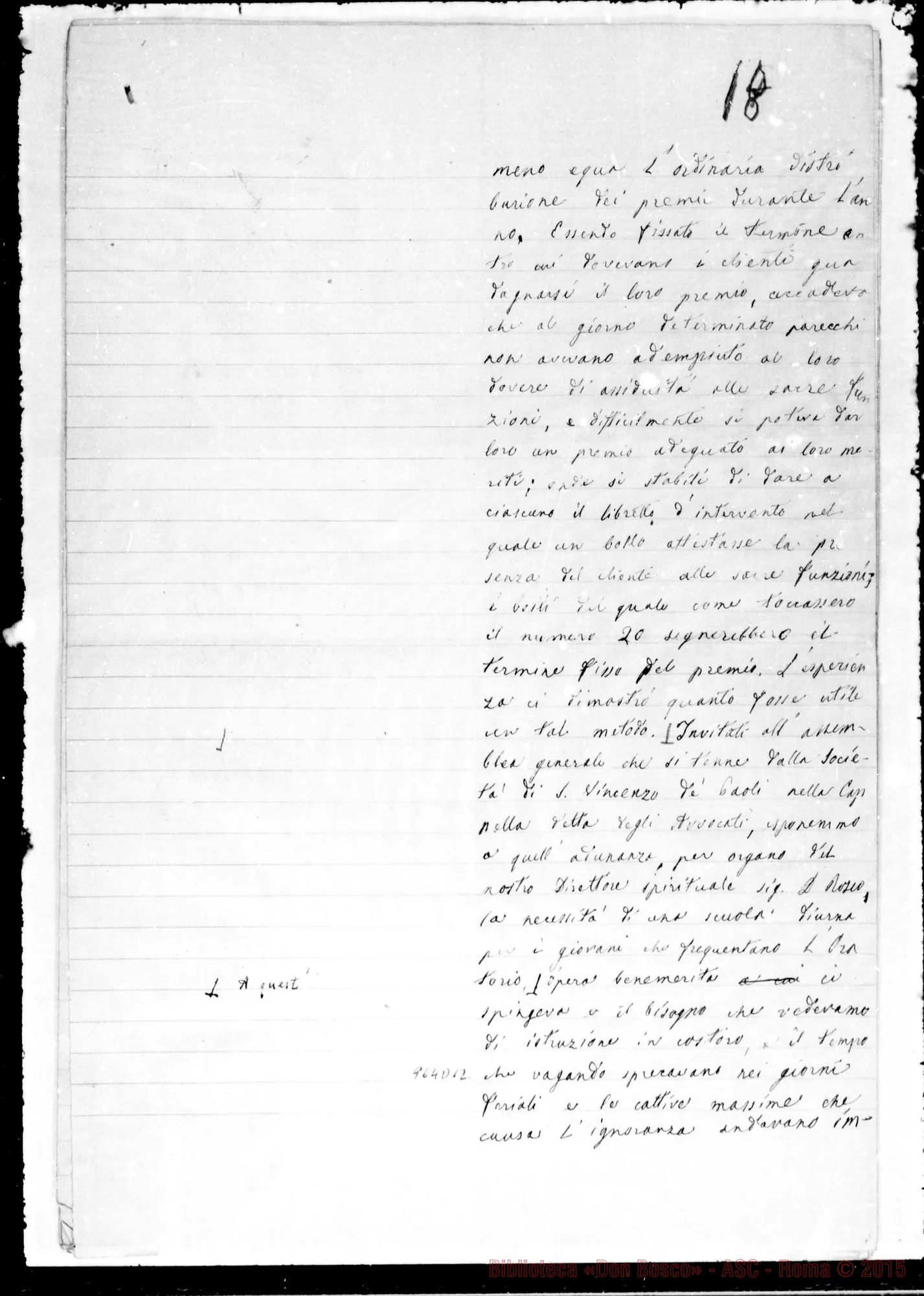 Fotogramma D 12 — Verbali delle Conferenze di S. Vincenzo di Paoli. Copia