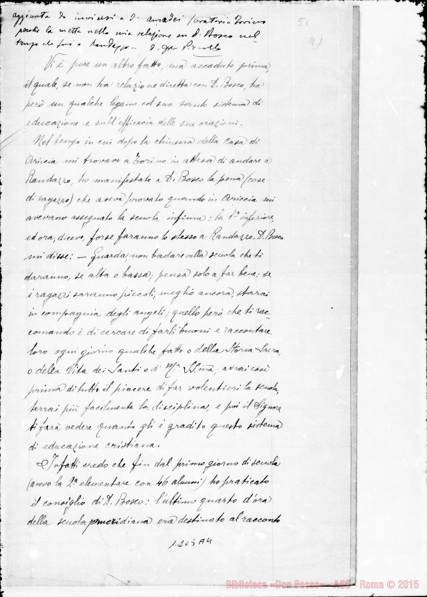 Fotogramma A 4 — Piccolo Francesco, sac. SDB: Ricordi riguardanti il Ven. Don Bosco