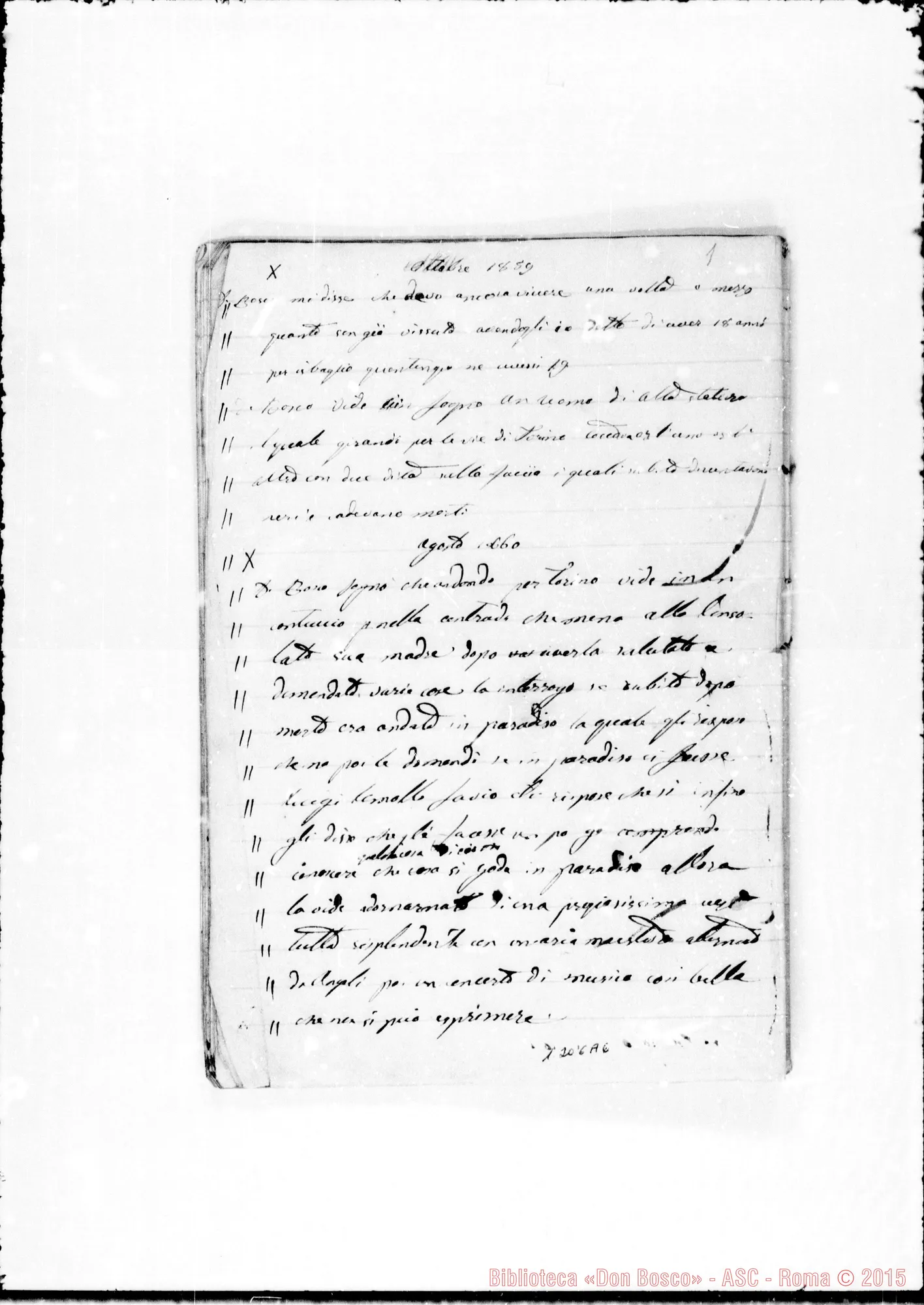 Fotogramma A 6 — Ruffino Domenico, sac. SDB: «Cronaca dell’Oratorio… num. 1 1860…»