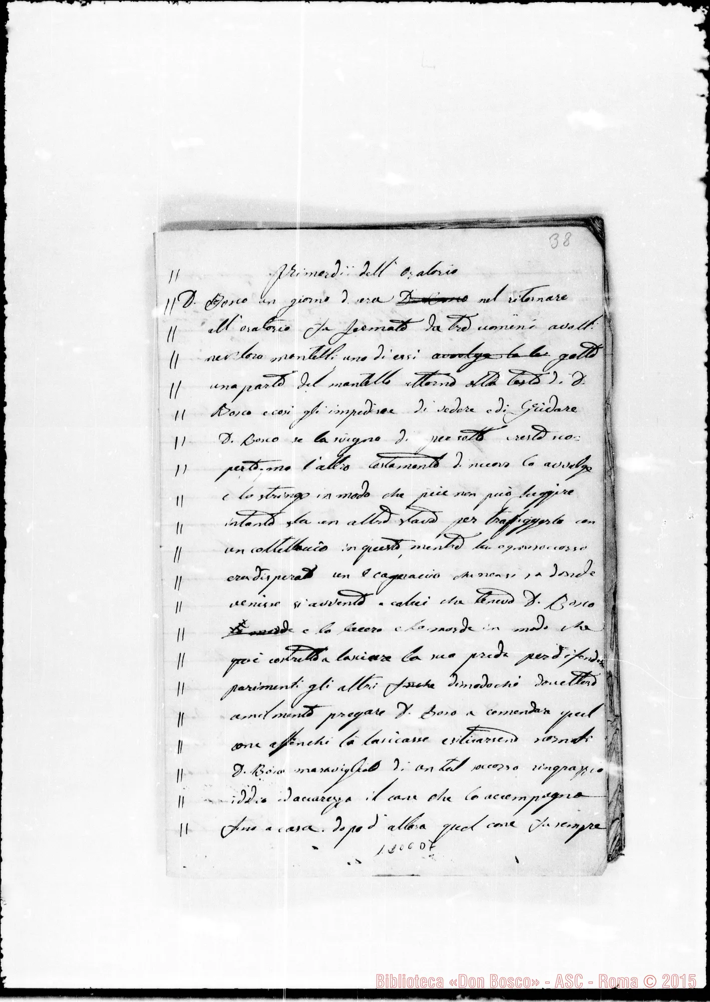 Fotogramma D 7 — Ruffino Domenico, sac. SDB: «Cronaca dell’Oratorio… num. 1 1860…»
