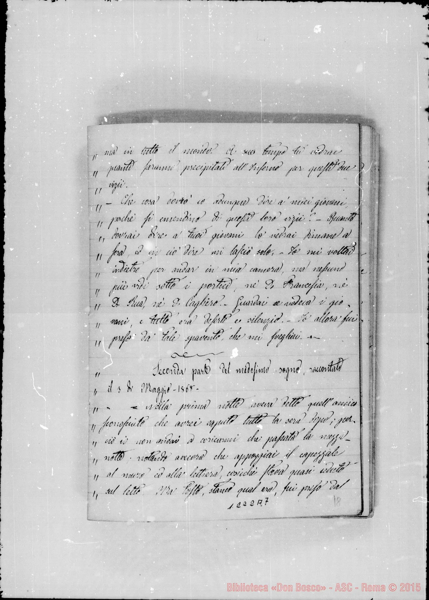 Fotogramma A 7 — Memorie (1871-72). «Sogno: Verso ii principio del…»