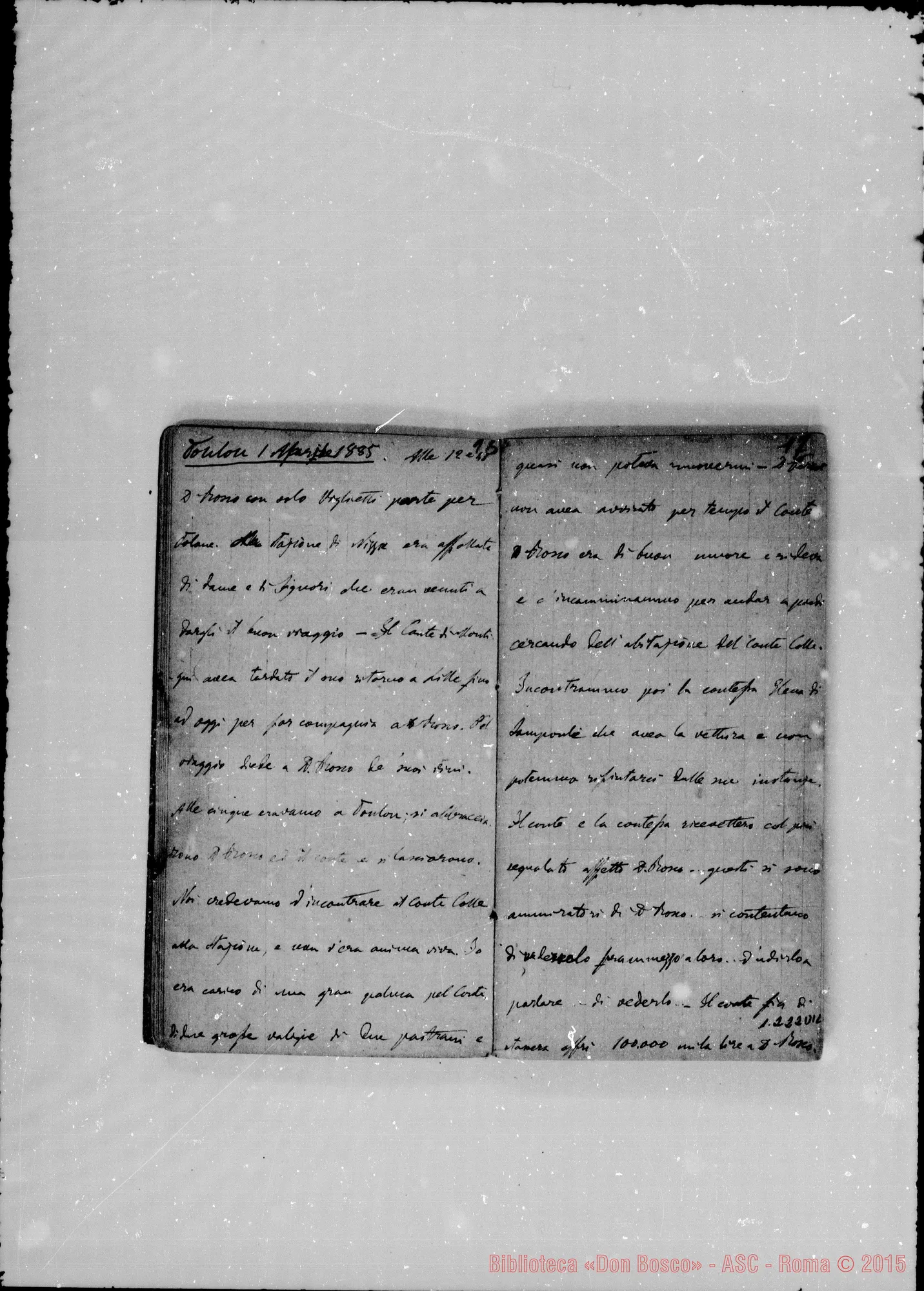Fotogramma D 12 — Viglietti Carlo M., sac. SDB: «Cronaca di D. Bosco dal 20-5-1884 al 0006-5-1885»