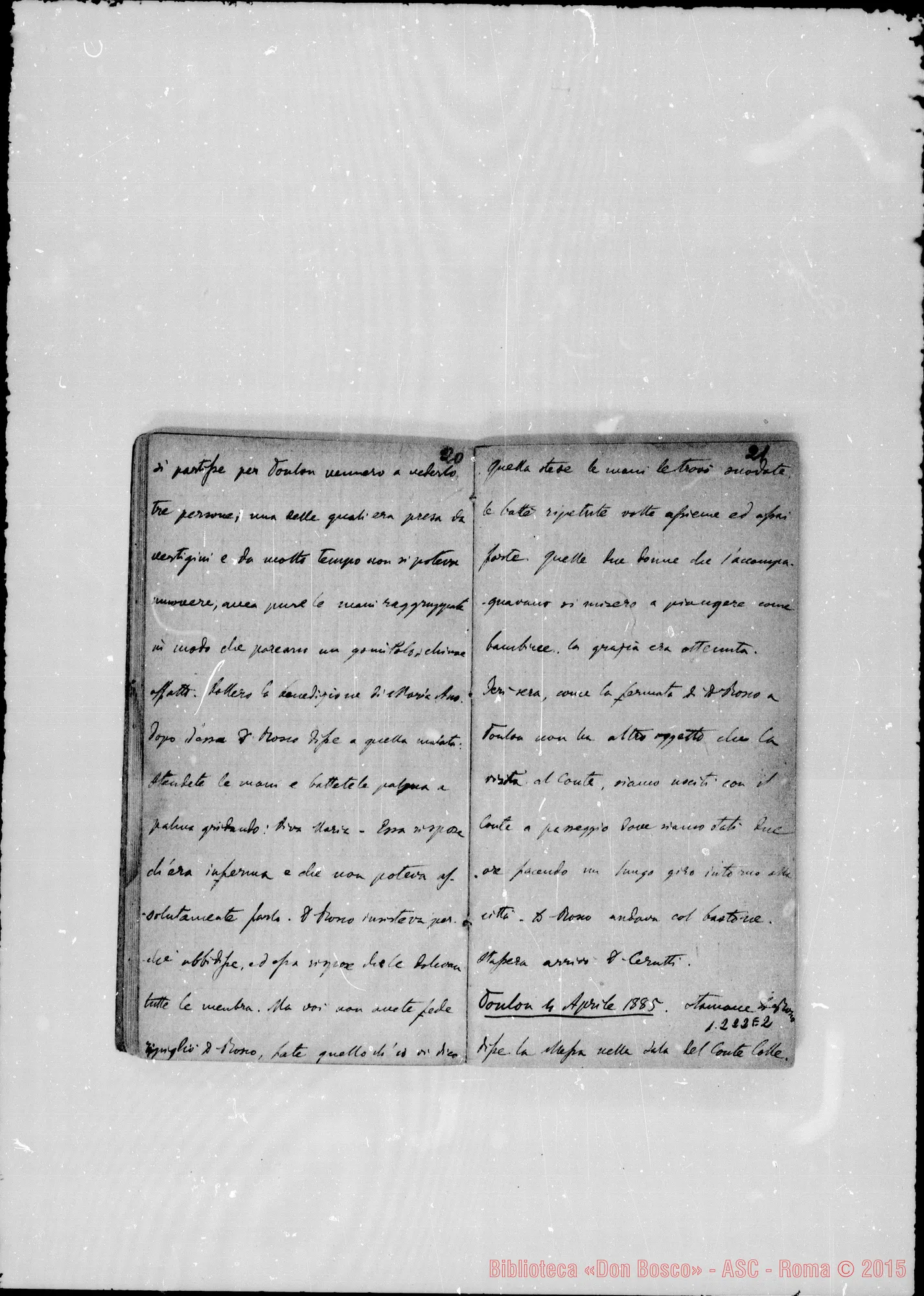 Fotogramma E 2 — Viglietti Carlo M., sac. SDB: «Cronaca di D. Bosco dal 20-5-1884 al 0006-5-1885»