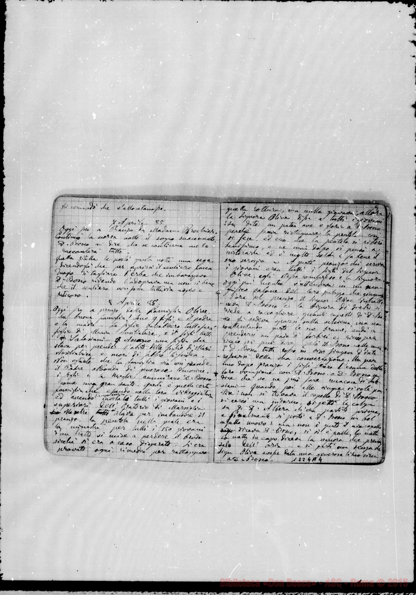 Fotogramma A 4 — «Cronaca di D. Bosco dal 24- 3-1885 al 14- 4-1886»