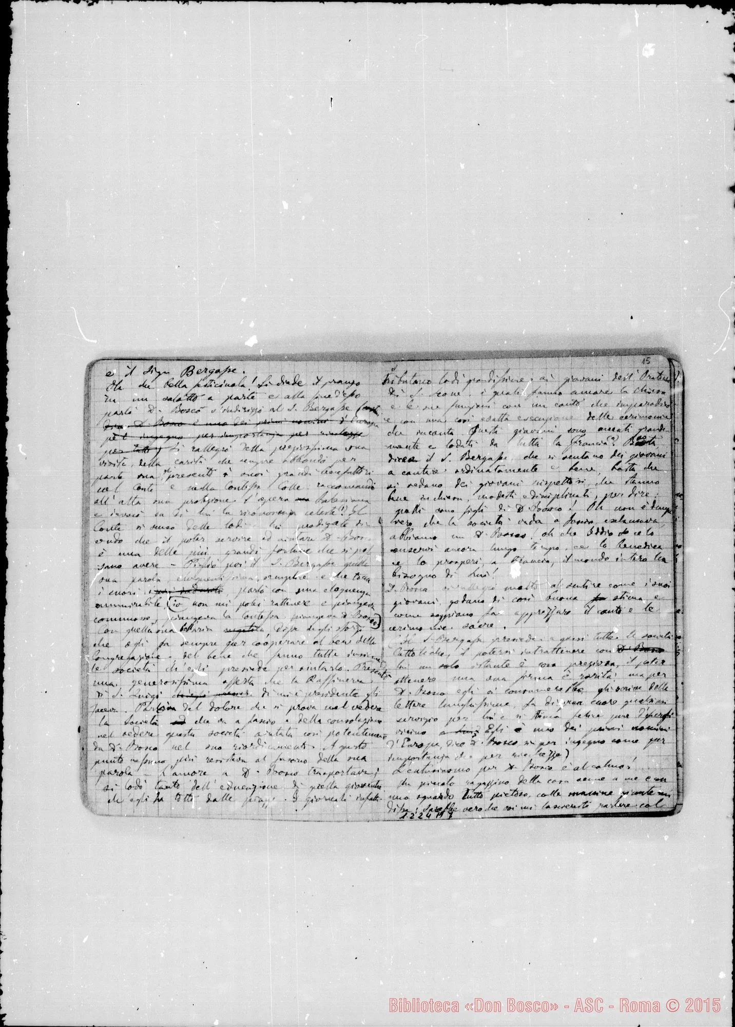 Fotogramma A 7 — «Cronaca di D. Bosco dal 24- 3-1885 al 14- 4-1886»