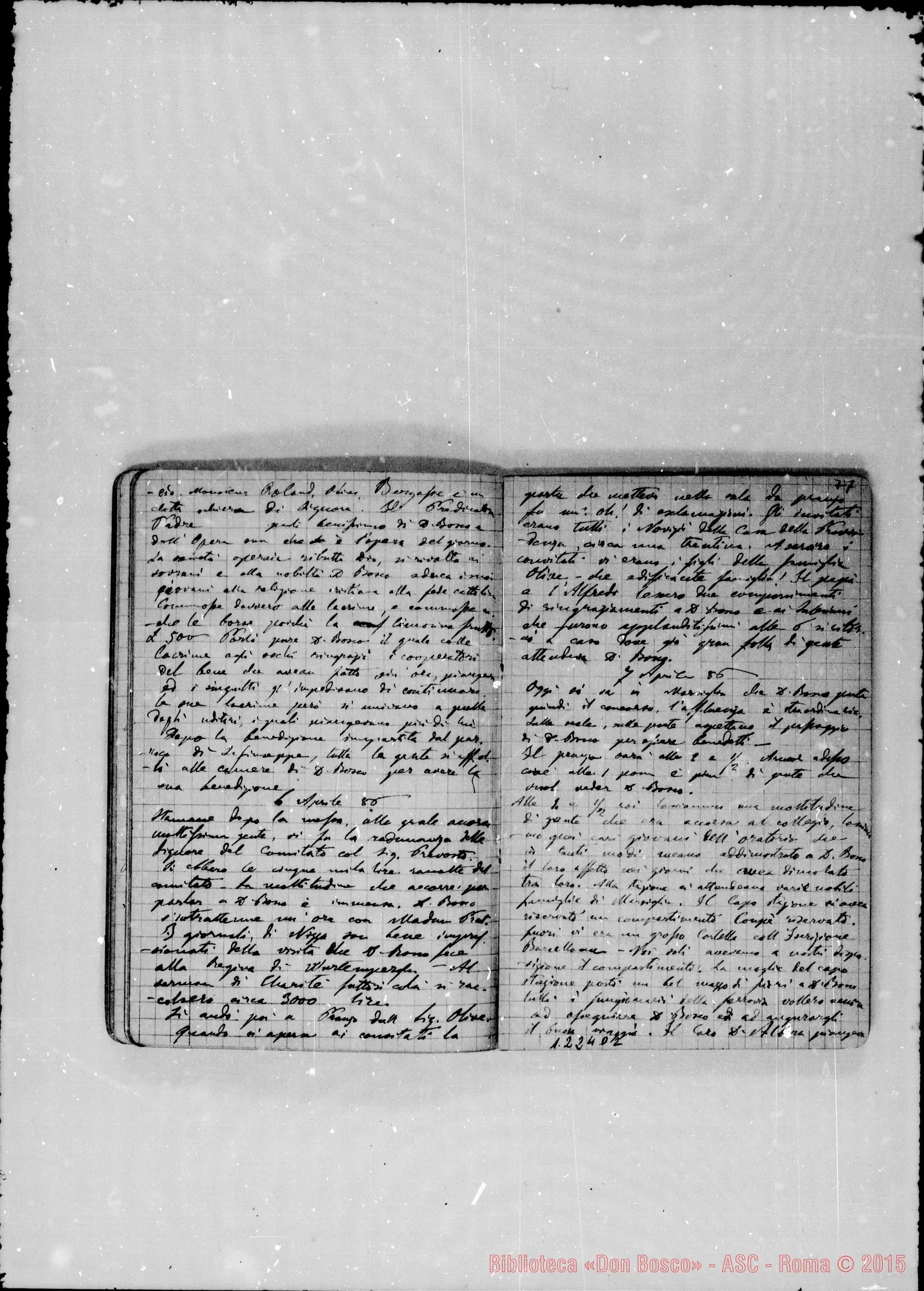 Fotogramma D 2 — «Cronaca di D. Bosco dal 24- 3-1885 al 14- 4-1886»