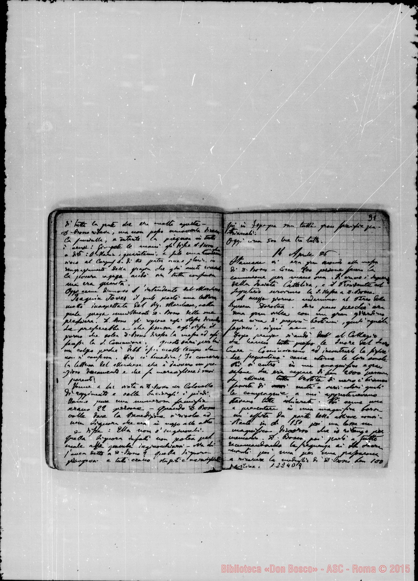 Fotogramma D 9 — «Cronaca di D. Bosco dal 24- 3-1885 al 14- 4-1886»