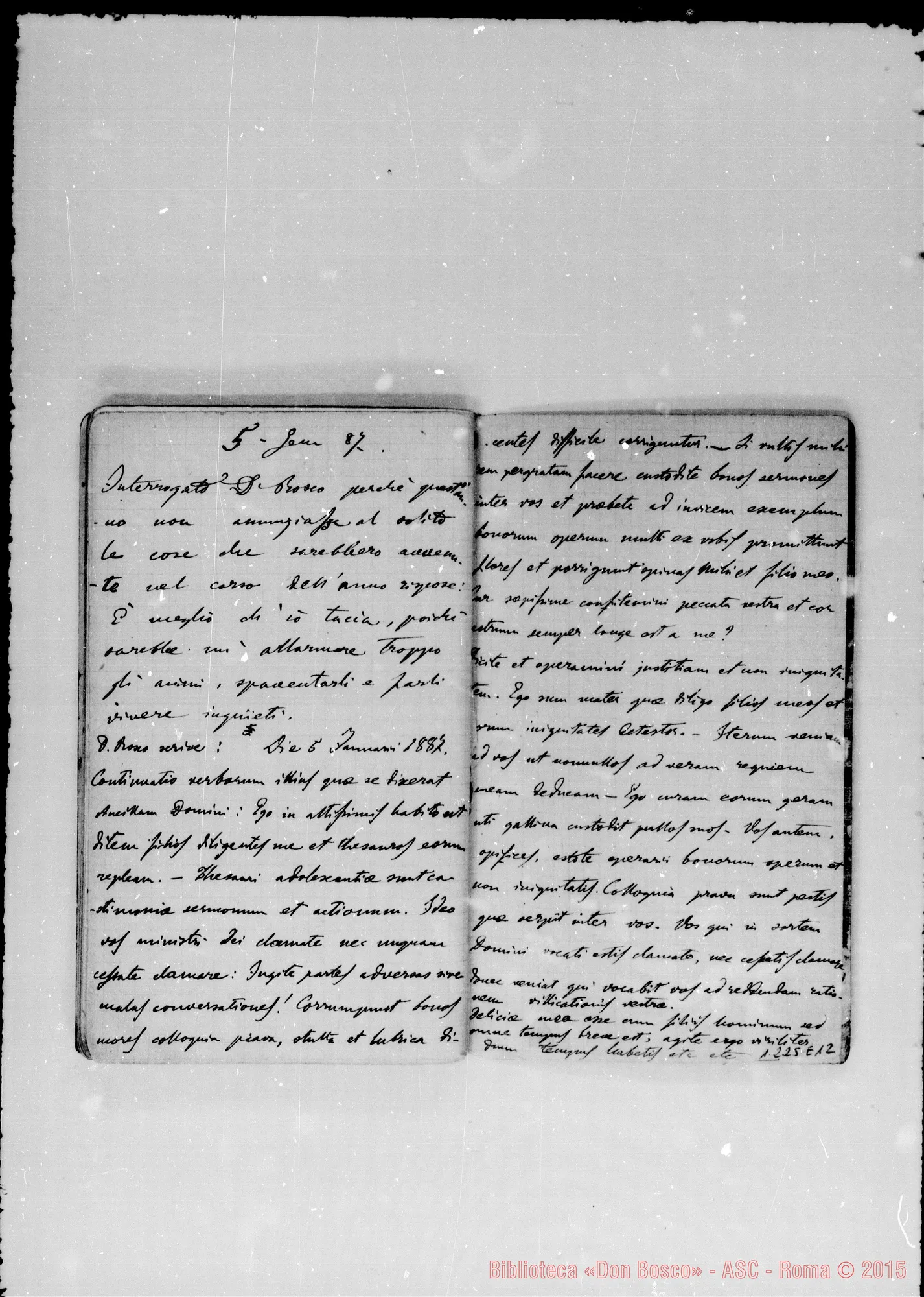 Fotogramma E 12 — «Cronaca di D. Bosco dal 18- 5-1886 al 12- 1-1887»