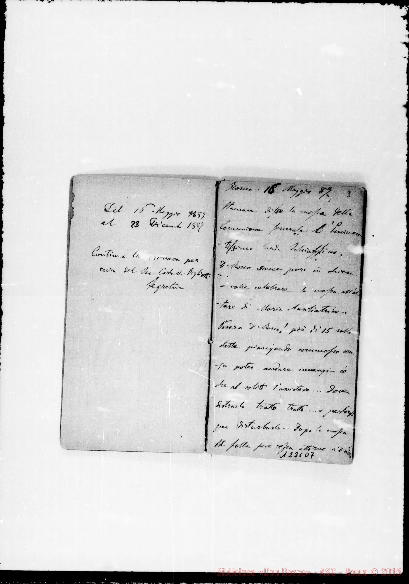 Fotogramma D 7 — «Cronaca di D. Bosco dal 16- 5-1887 a! 23-12-1887»