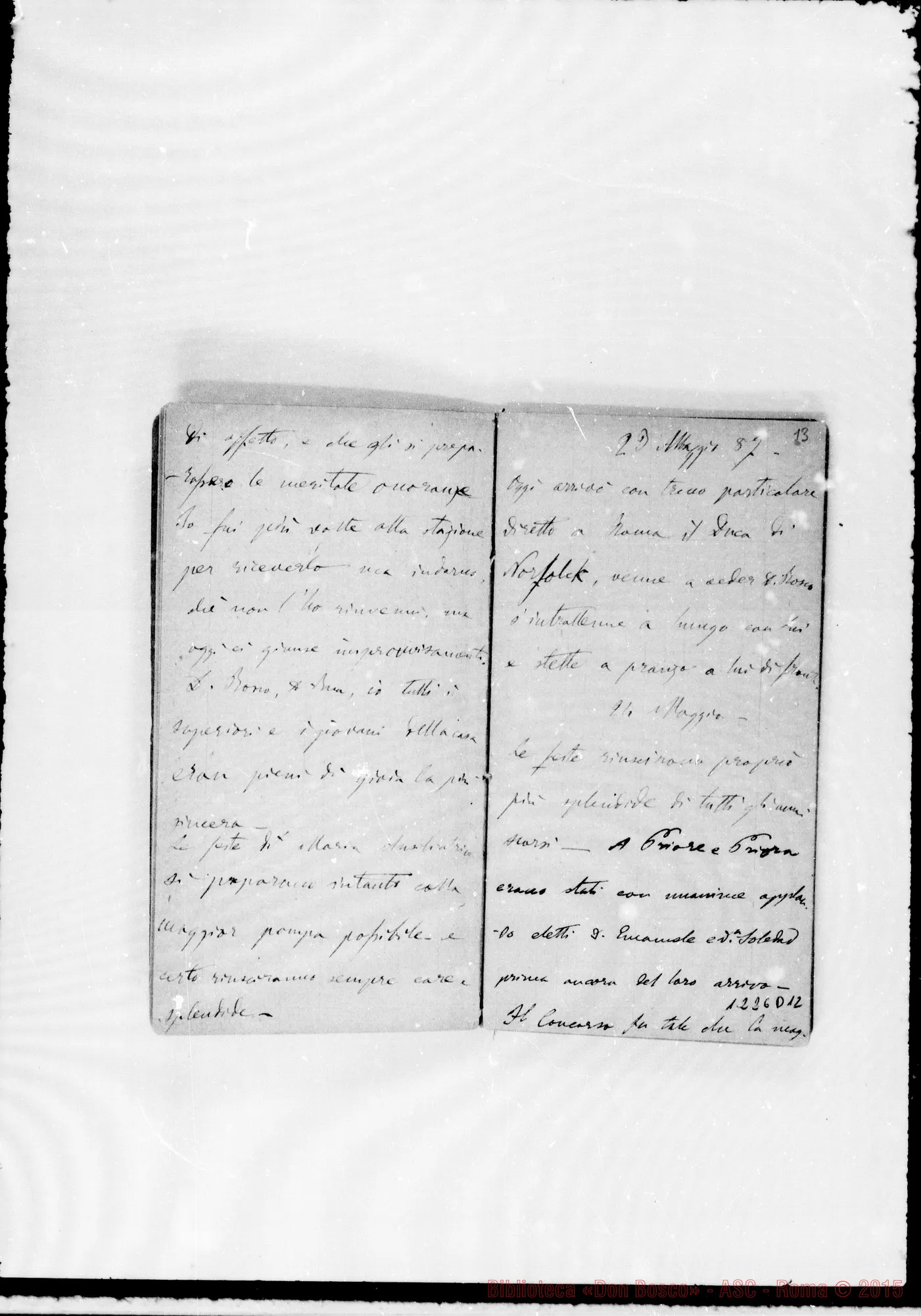 Fotogramma D 12 — «Cronaca di D. Bosco dal 16- 5-1887 a! 23-12-1887»
