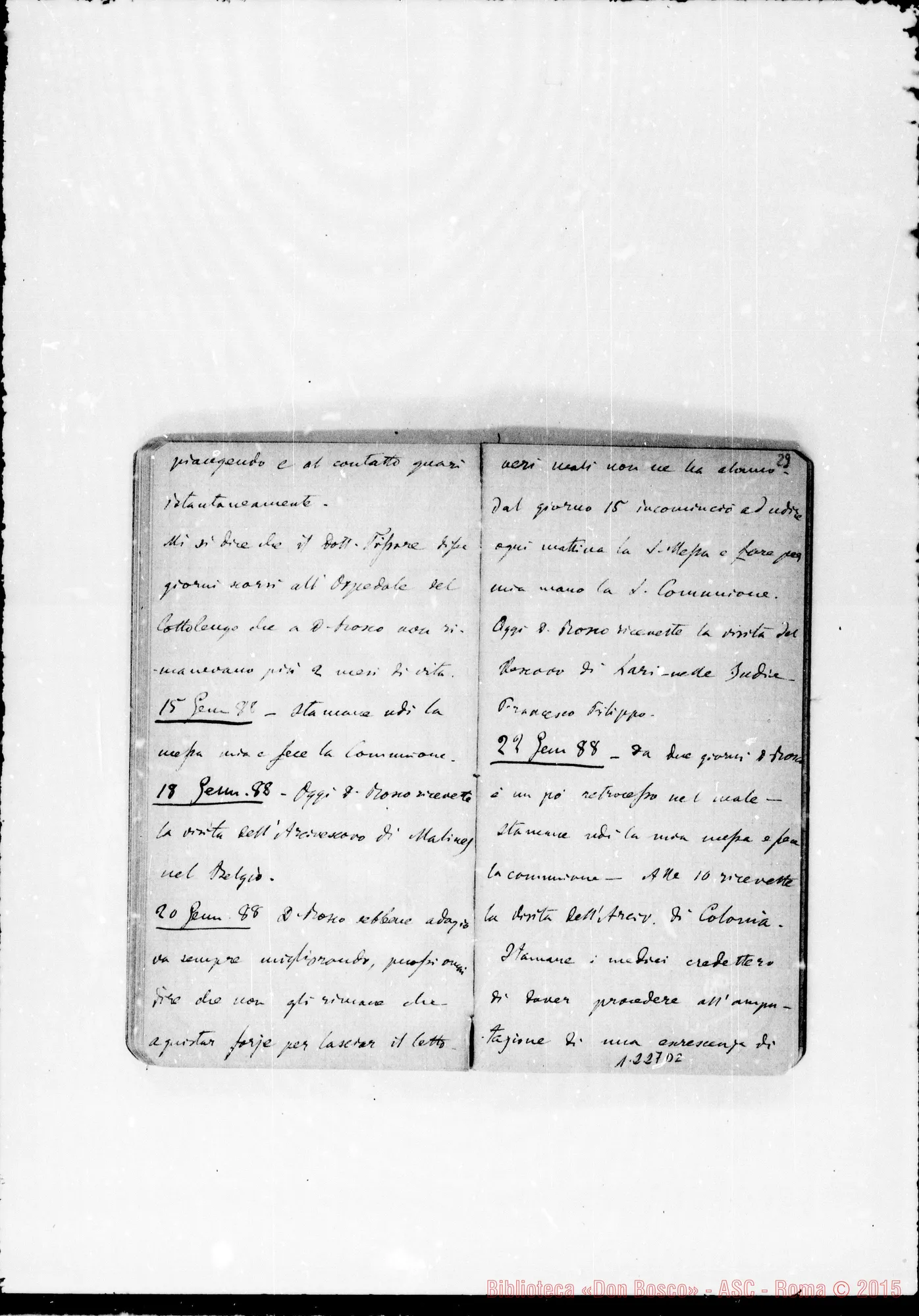 Fotogramma D 2 — «Cronaca di D. Bosco dal 23-12-1887 al 31- 1-1887»