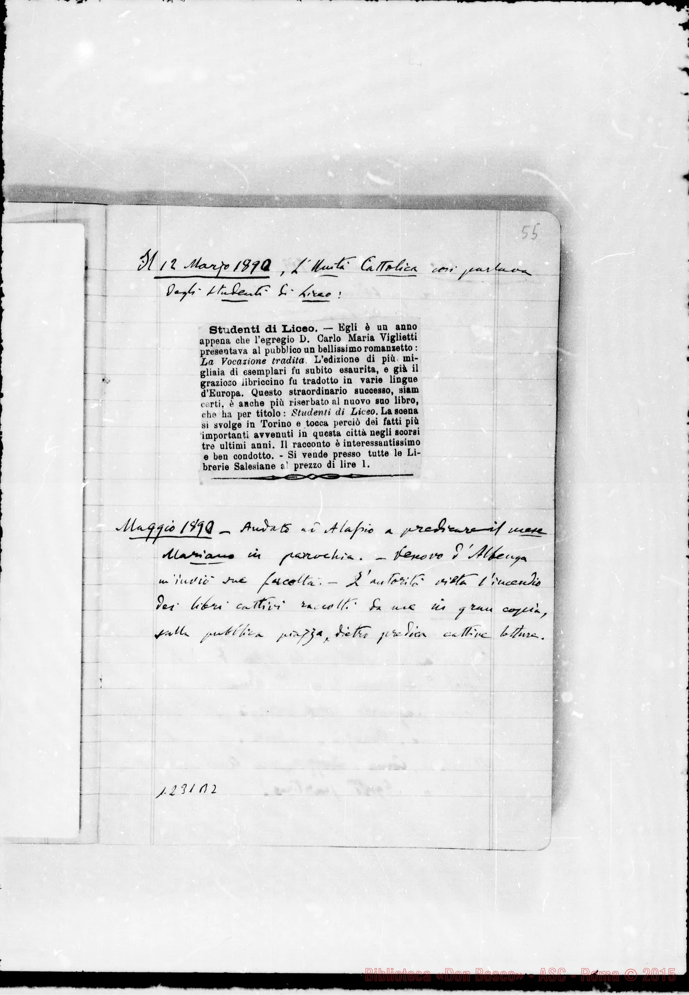 Fotogramma B 2 — «Memorie: 1886-1896». «Per il precedente…»