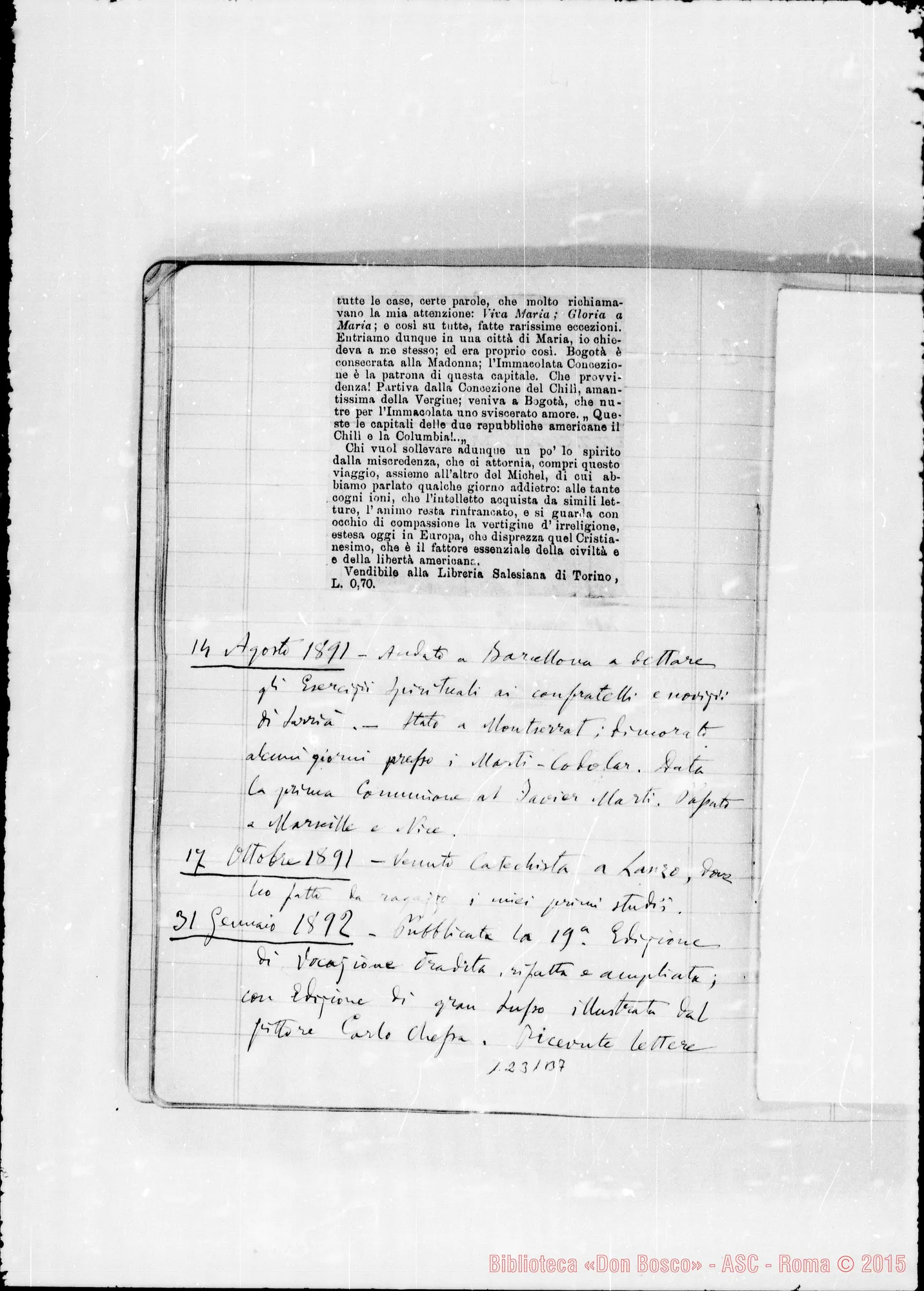 Fotogramma B 7 — «Memorie: 1886-1896». «Per il precedente…»
