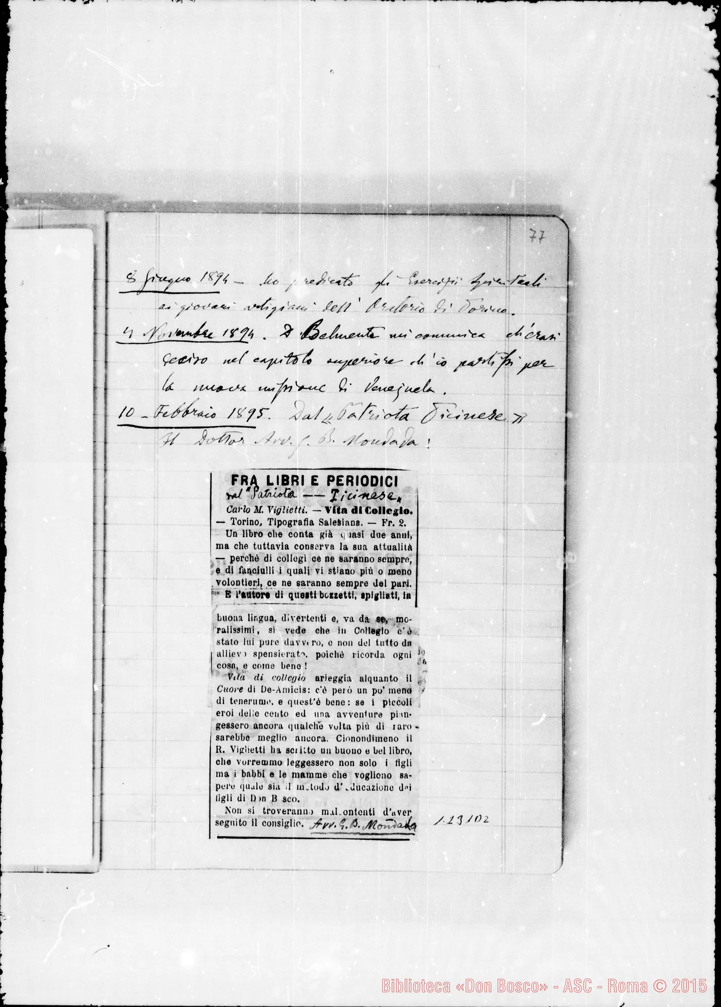 Fotogramma D 2 — «Memorie: 1886-1896». «Per il precedente…»