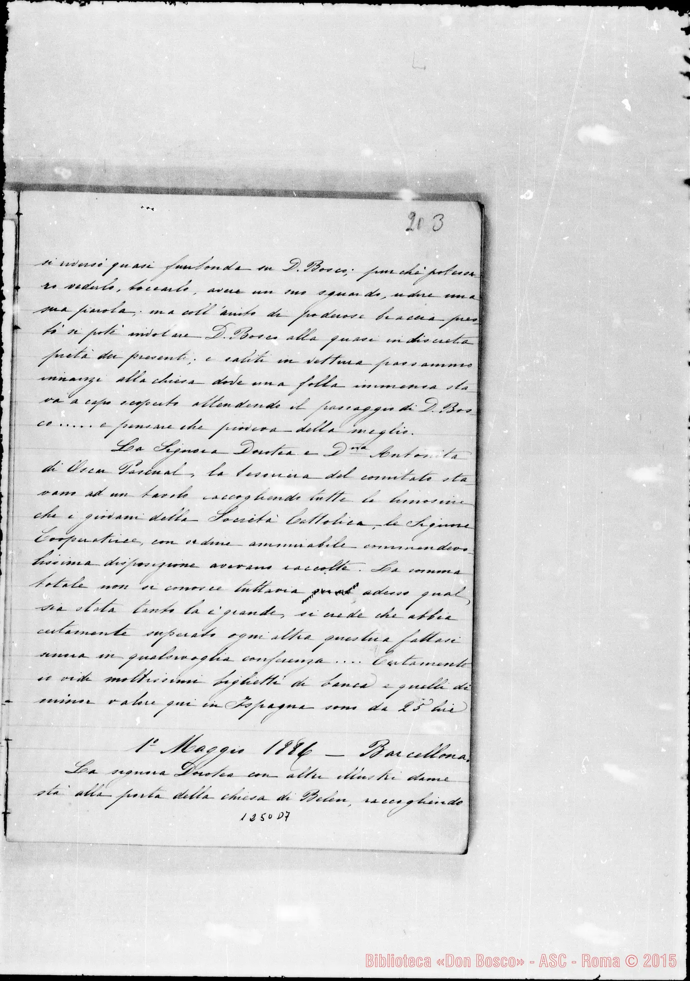 Fotogramma D 7 — Cronaca di D. Bosco (26-5-1884/30-4-1886). Vol. I continuazione. Spostato nell’Archivio