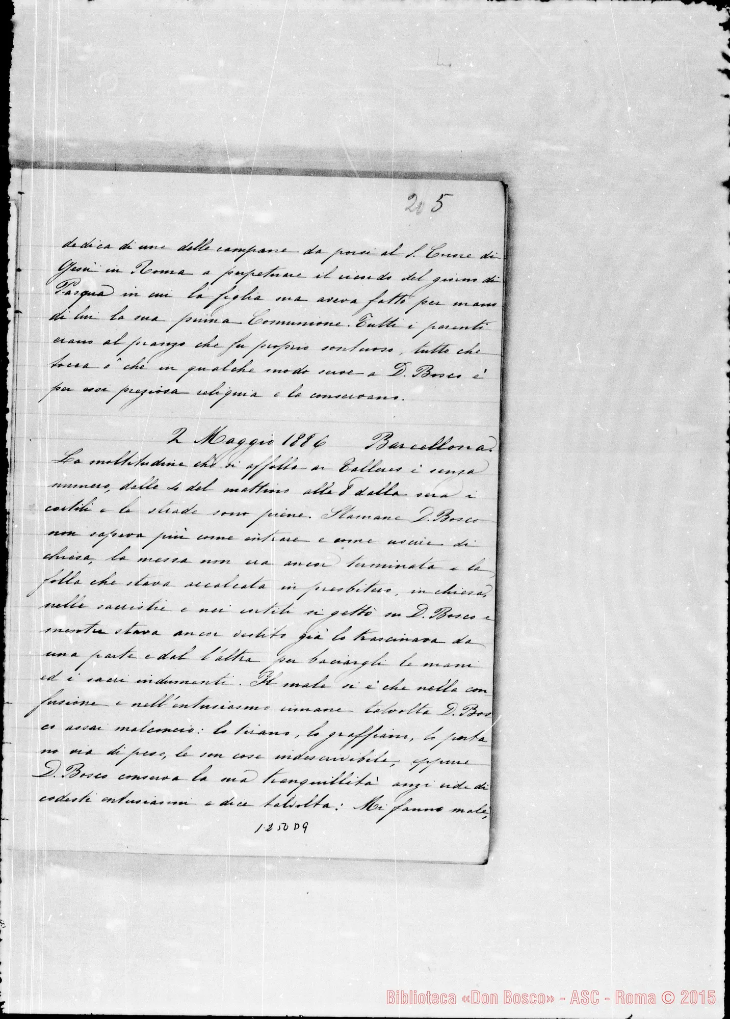Fotogramma D 9 — Cronaca di D. Bosco (26-5-1884/30-4-1886). Vol. I continuazione. Spostato nell’Archivio