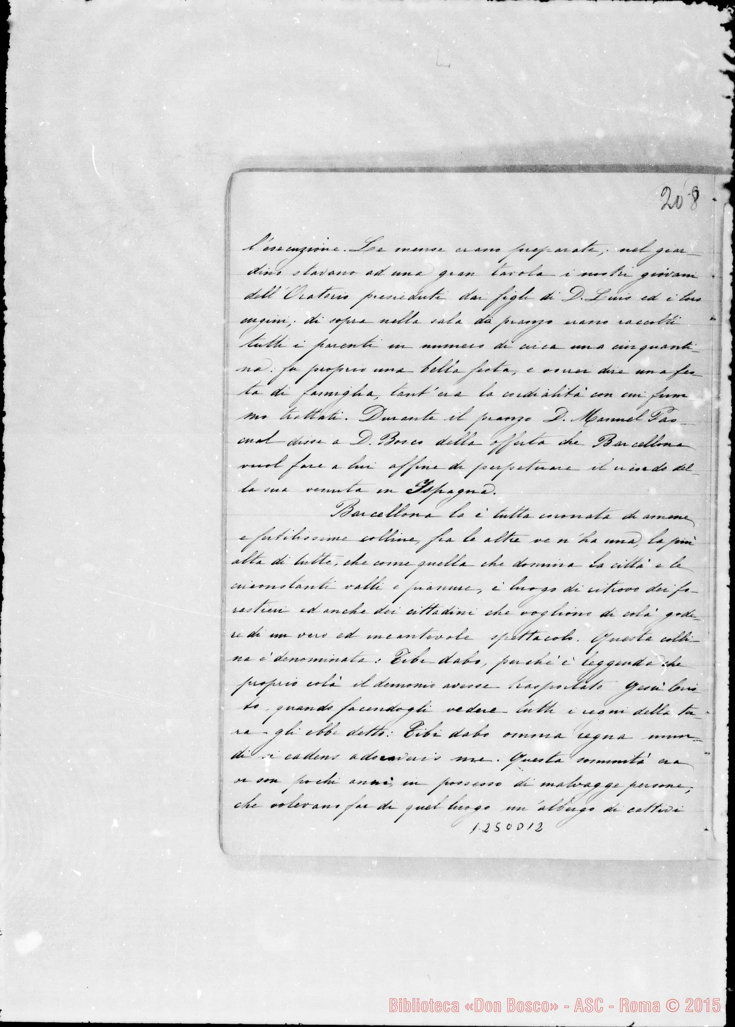 Fotogramma D 12 — Cronaca di D. Bosco (26-5-1884/30-4-1886). Vol. I continuazione. Spostato nell’Archivio