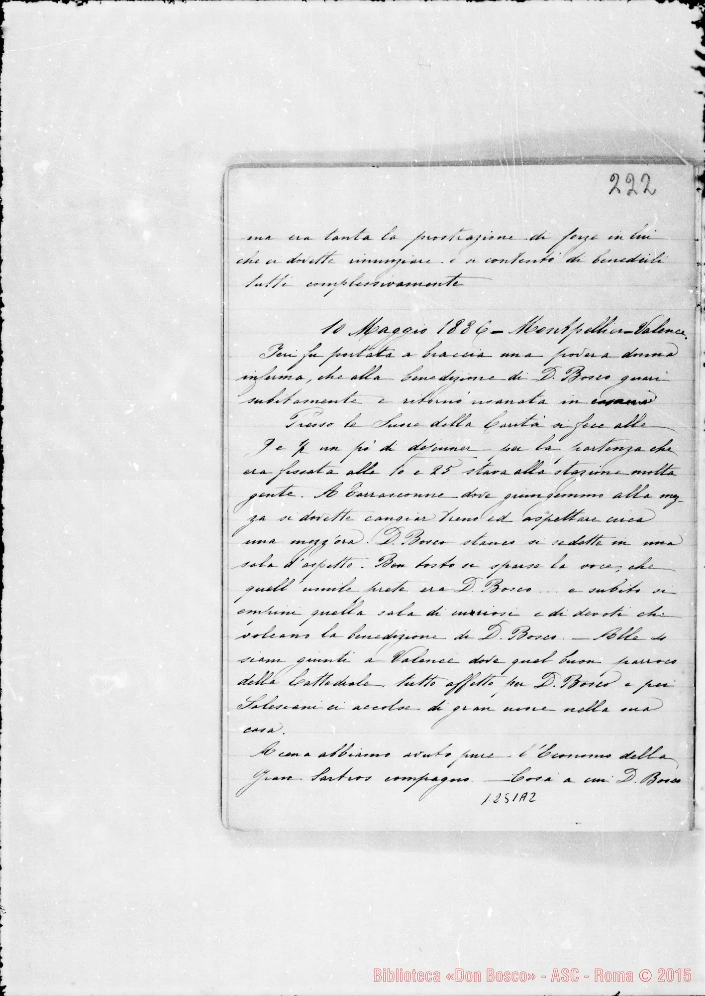 Fotogramma A 2 — Cronaca di D. Bosco (26-5-1884/30-4-1886). Vol. I continuazione. Spostato nell’Archivio